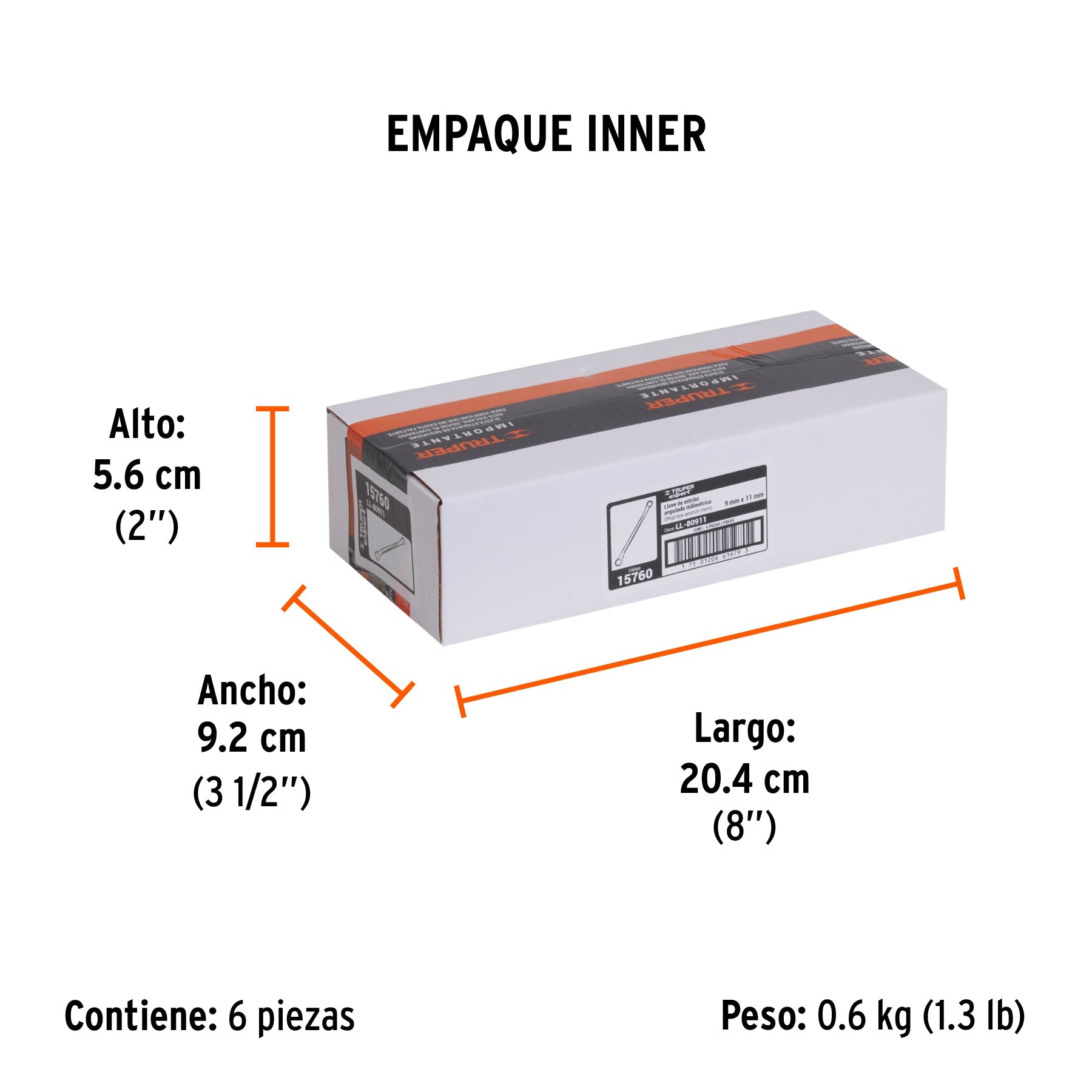 Llave de estrías 9 x 11 x 181 mm largo, TRUPER EXPERT - Empaque