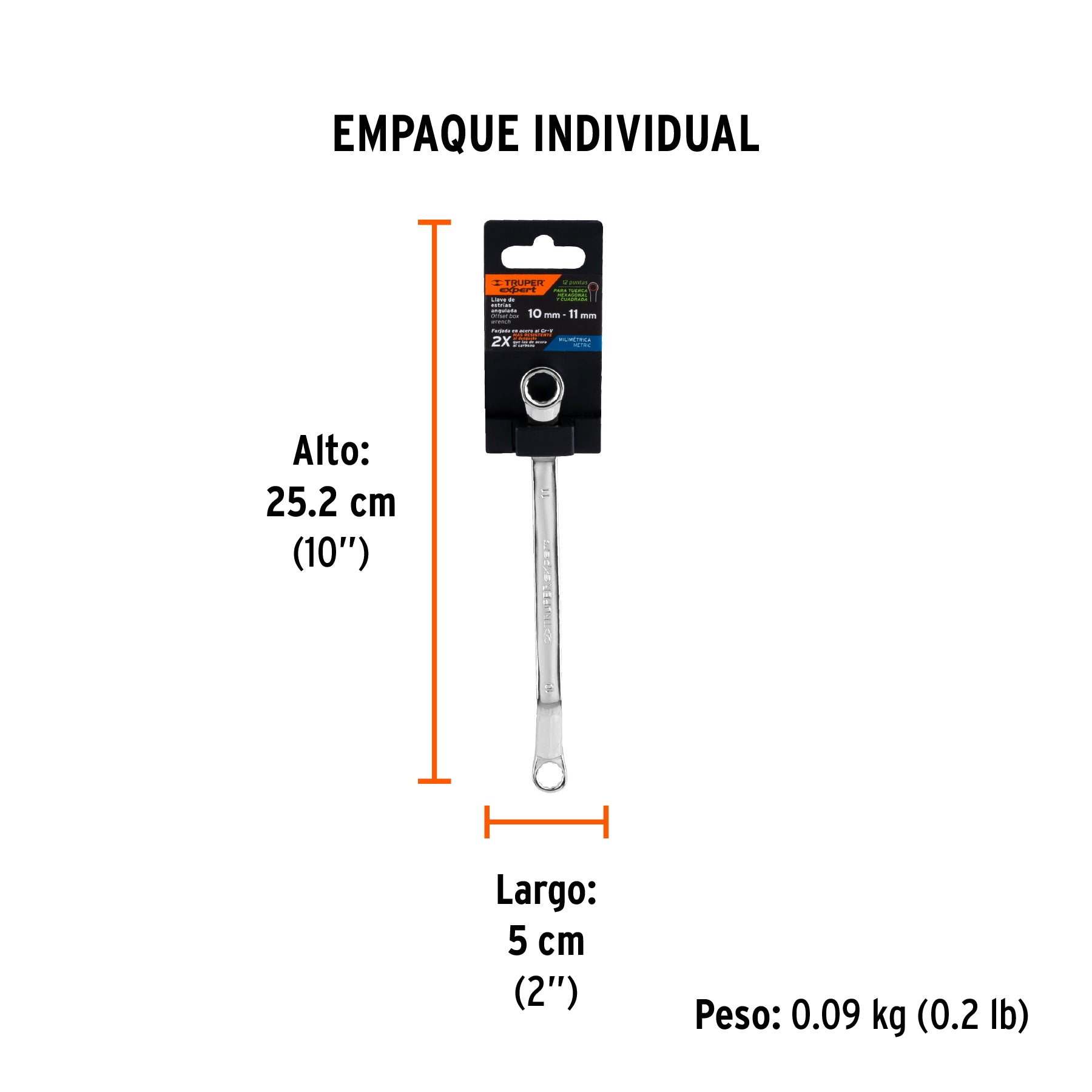 Llave de estrías 10 x 11 x 181 mm largo, TRUPER EXPERT - Empaque
