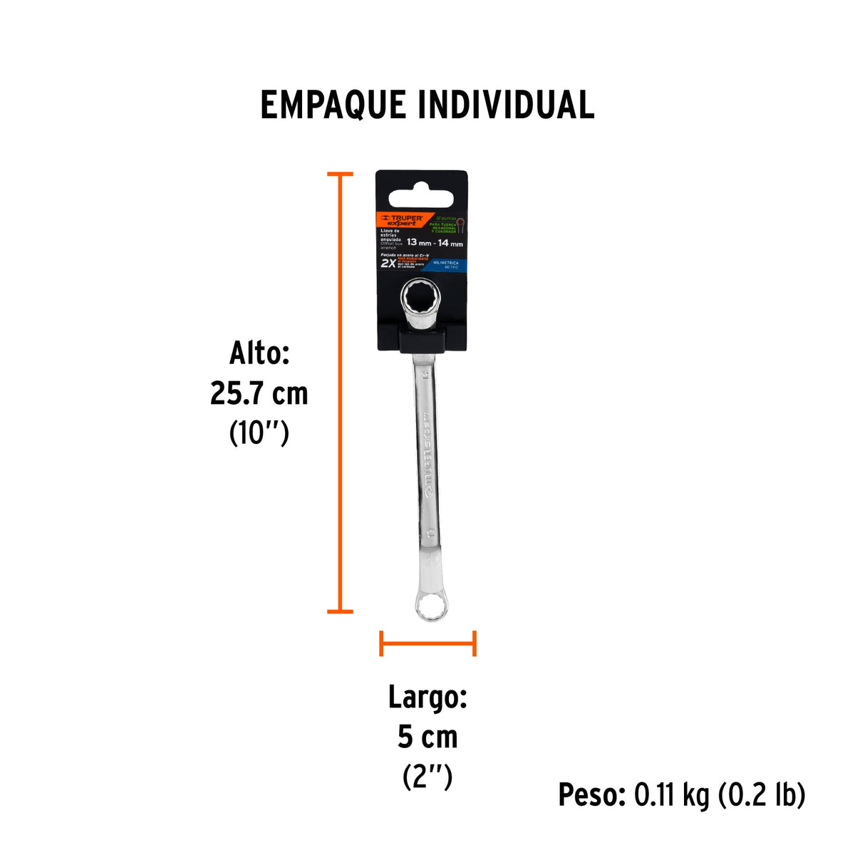 Llave de estrías 13 x 14 x 231 mm largo, TRUPER EXPERT - Empaque