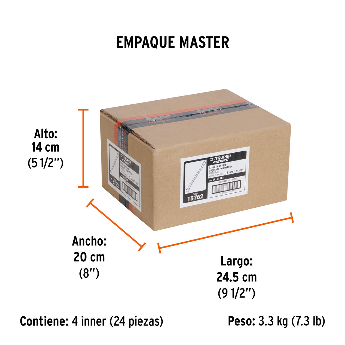 Llave de estrías 13 x 14 x 231 mm largo, TRUPER EXPERT - Empaque