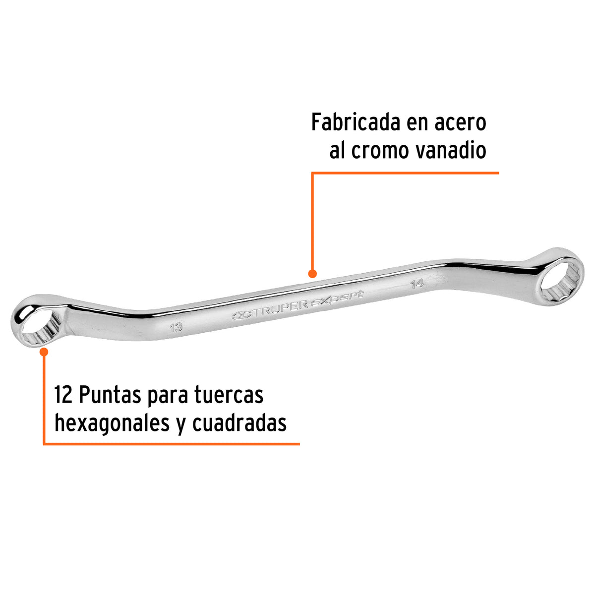 Llave de estrías 13 x 14 x 231 mm largo, TRUPER EXPERT