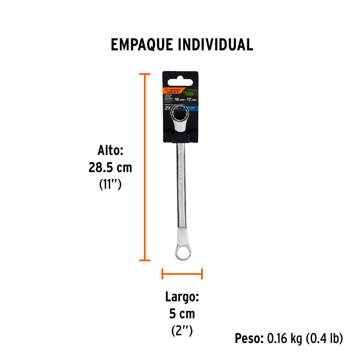 Llave de estrías 16 x 17 x 236 mm largo, TRUPER EXPERT - Empaque
