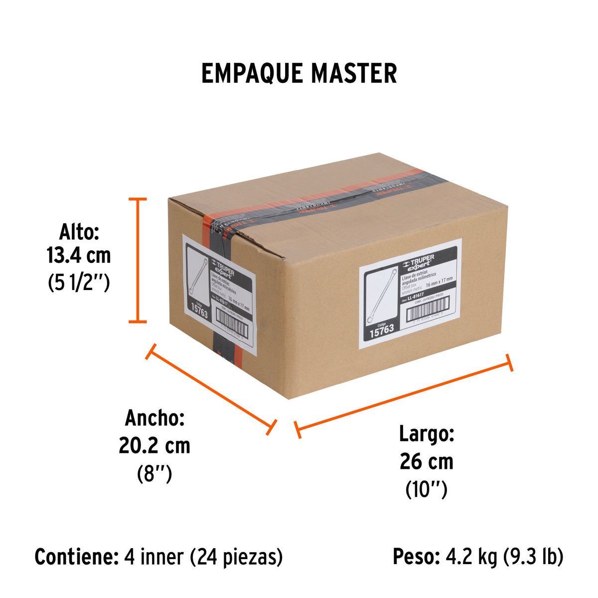 Llave de estrías 16 x 17 x 236 mm largo, TRUPER EXPERT - Empaque