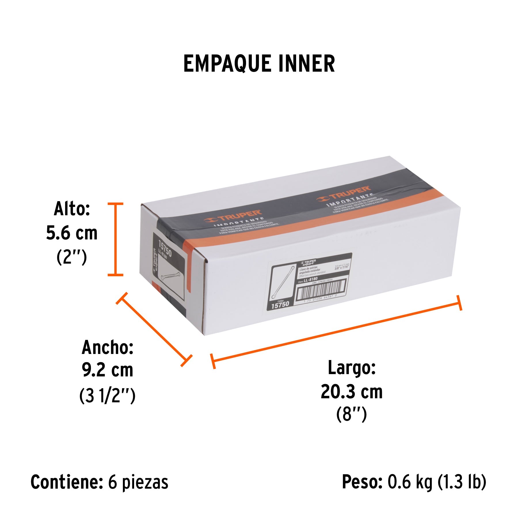 Llave de estrías 3/8 x 7/16" x 181 mm largo, TRUPER EXPERT - Empaque