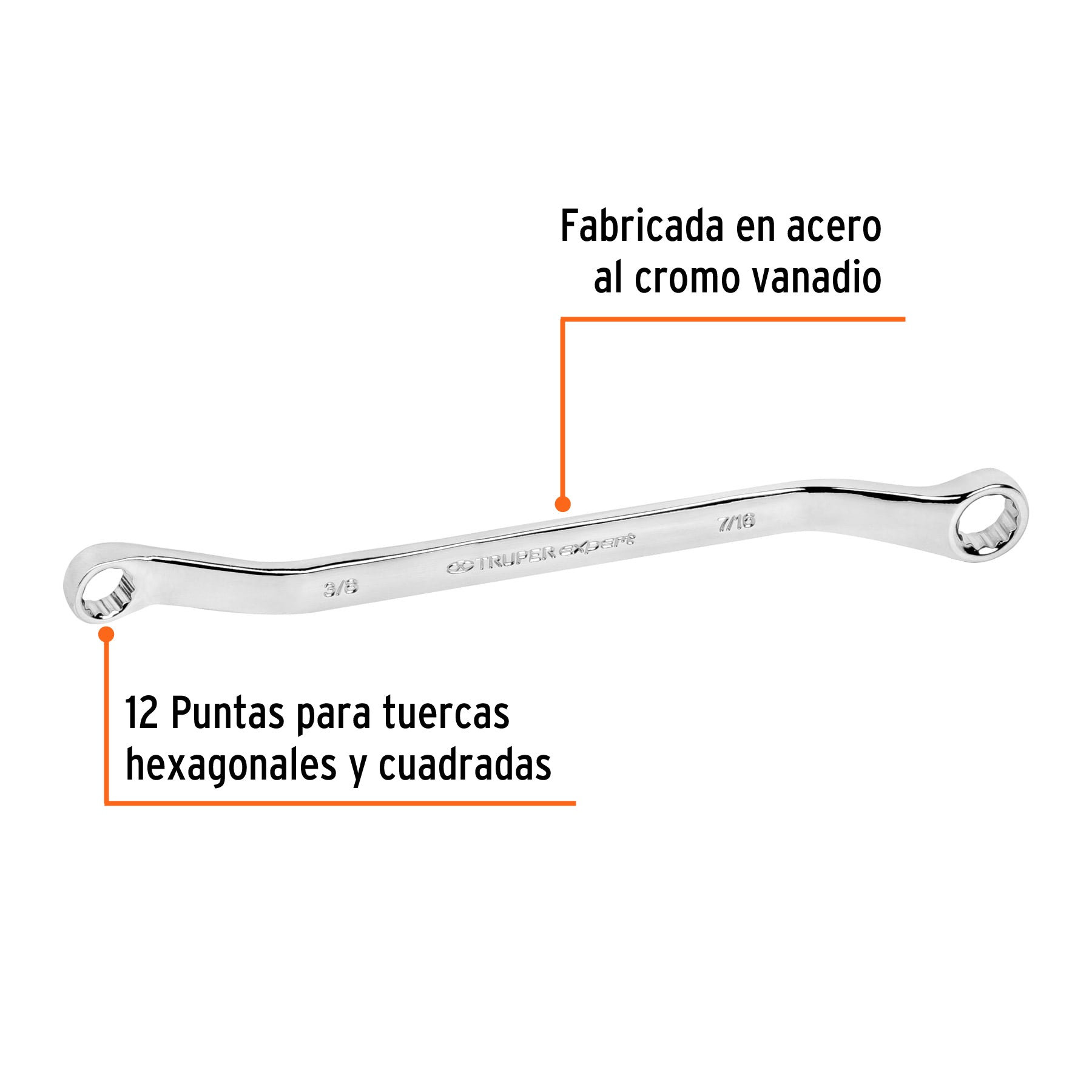 Llave de estrías 3/8 x 7/16" x 181 mm largo, TRUPER EXPERT