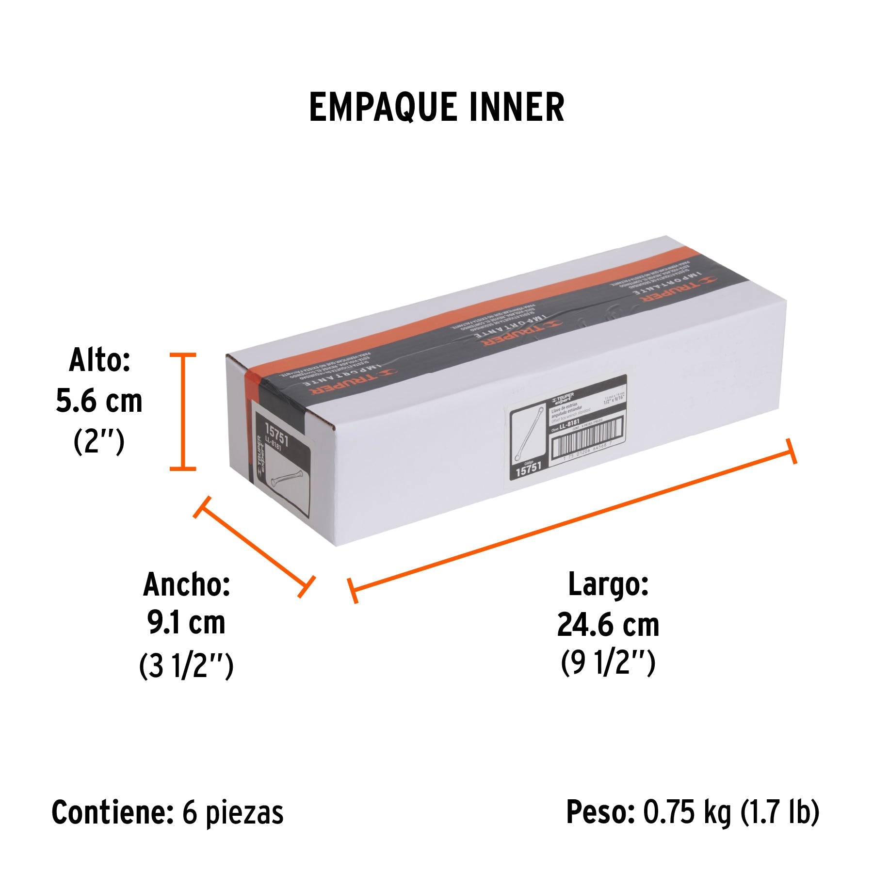 Llave de estrías 1/2 x 9/16" x 205 mm largo, TRUPER EXPERT - Empaque