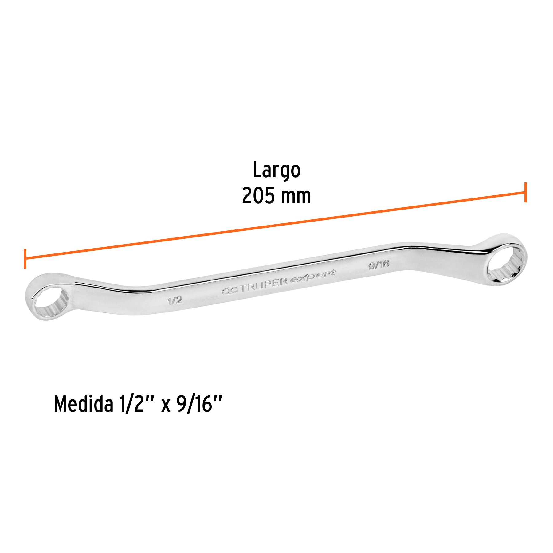 Llave de estrías 1/2 x 9/16" x 205 mm largo, TRUPER EXPERT