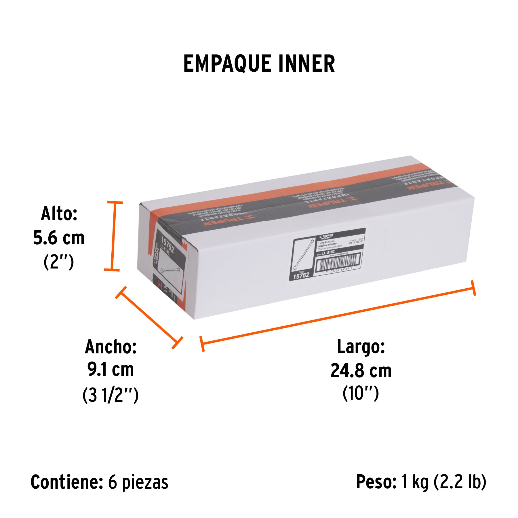 Llave de estrías 5/8 x 11/16" x 236 mm largo, TRUPER EXPERT - Empaque