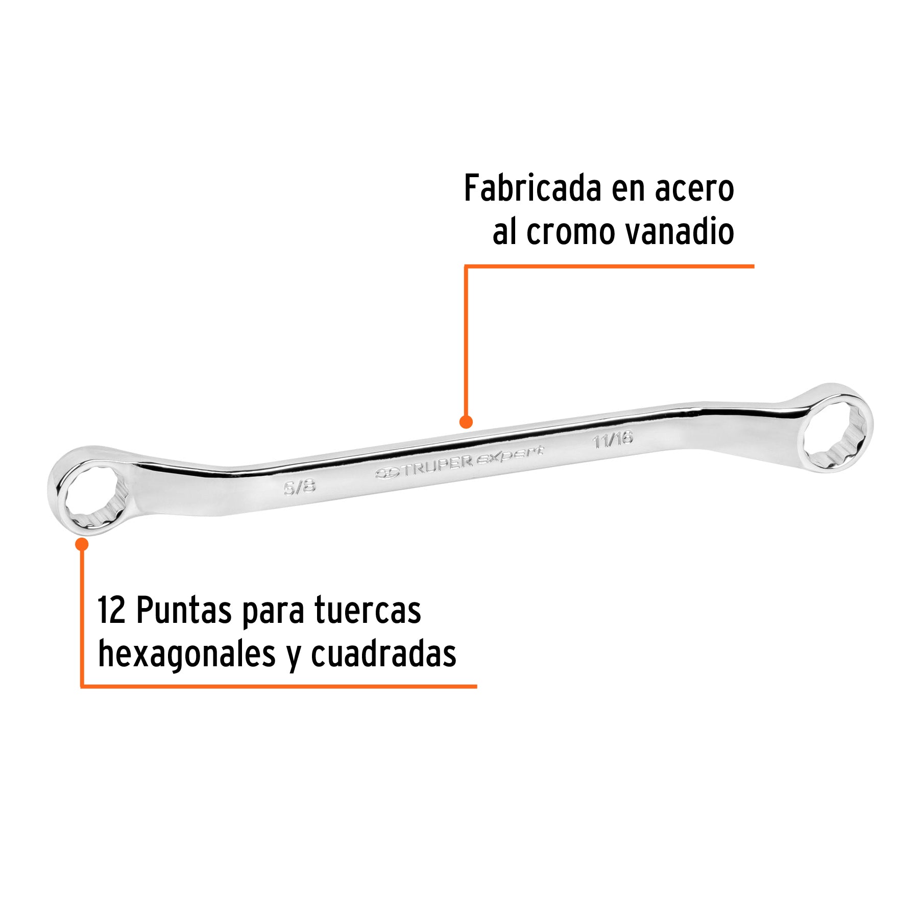 Llave de estrías 5/8 x 11/16" x 236 mm largo, TRUPER EXPERT