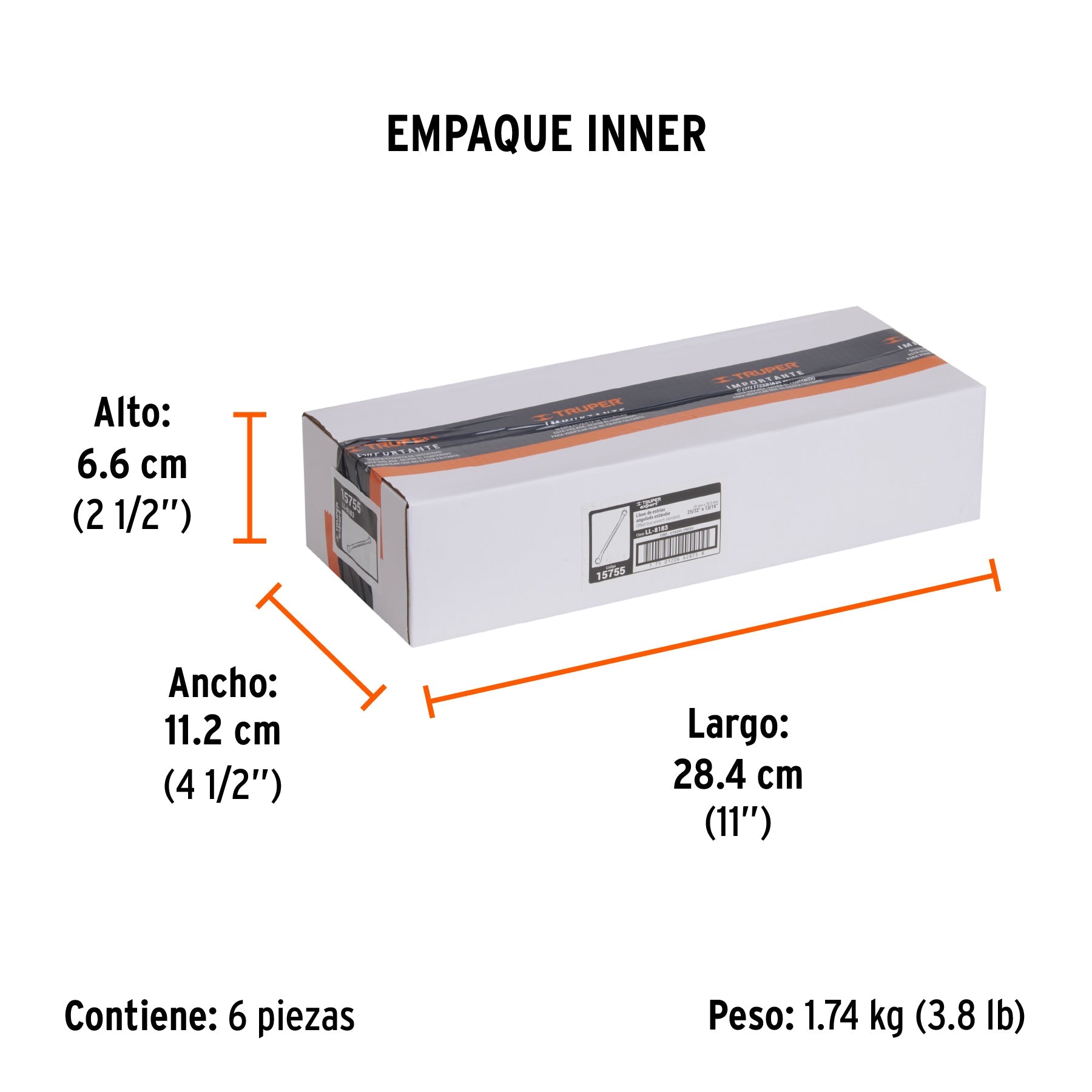 Llave de estrías 25/32 x 13/16" x 291mm largo, TRUPER EXPERT - Empaque