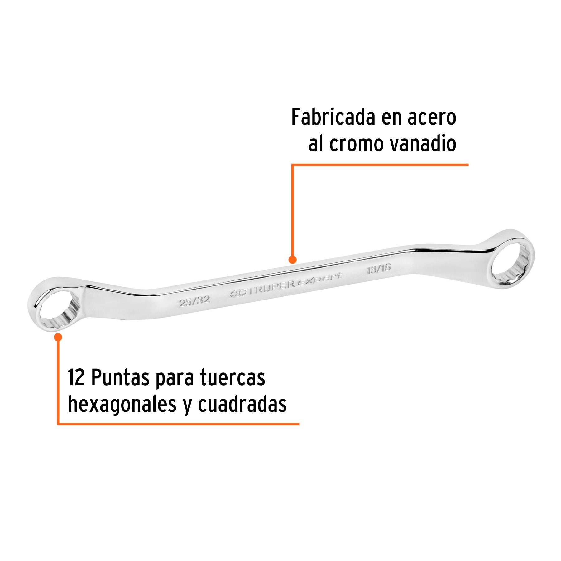 Llave de estrías 25/32 x 13/16" x 291mm largo, TRUPER EXPERT