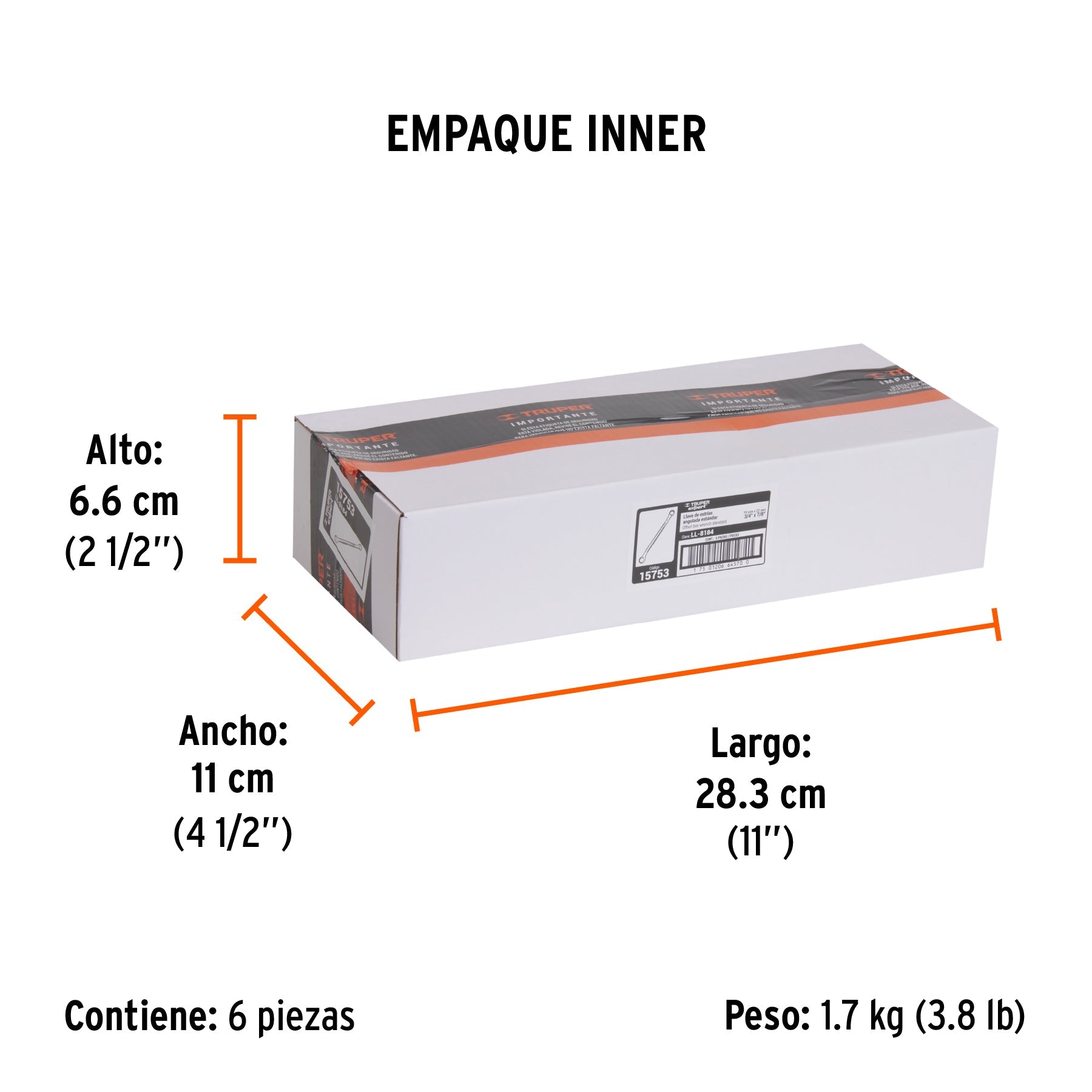 Llave de estrías 3/4 x 7/8" x 291 mm largo, TRUPER EXPERT - Empaque