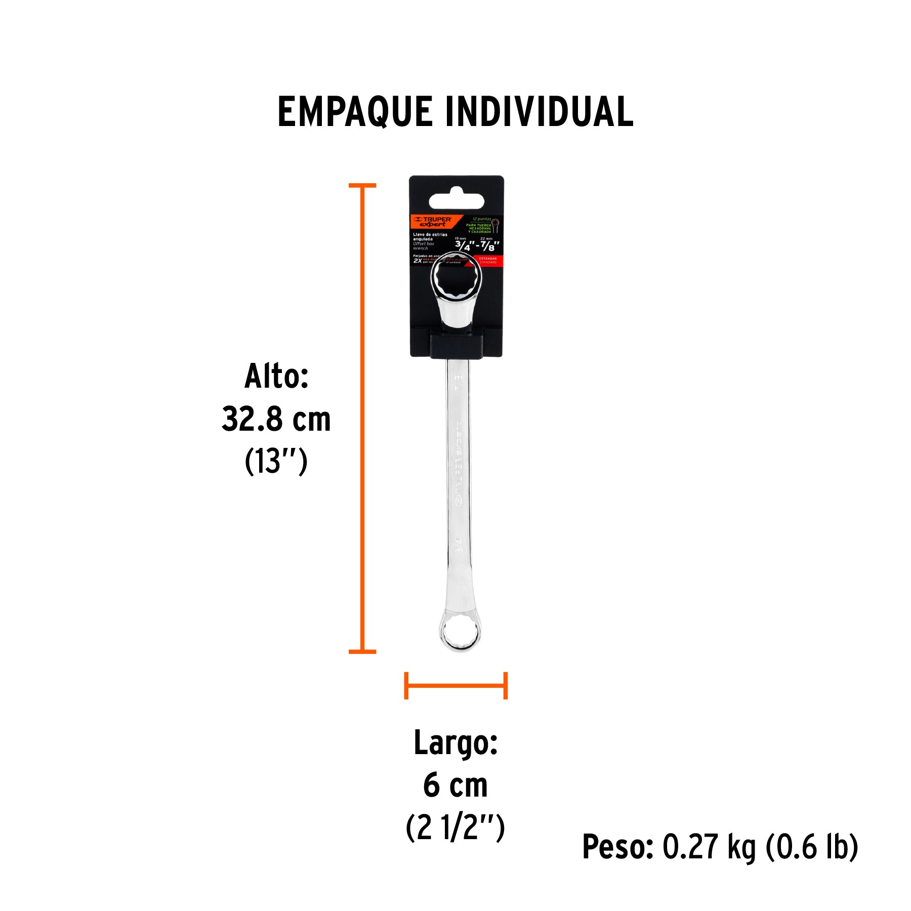 Llave de estrías 3/4 x 7/8" x 291 mm largo, TRUPER EXPERT - Empaque