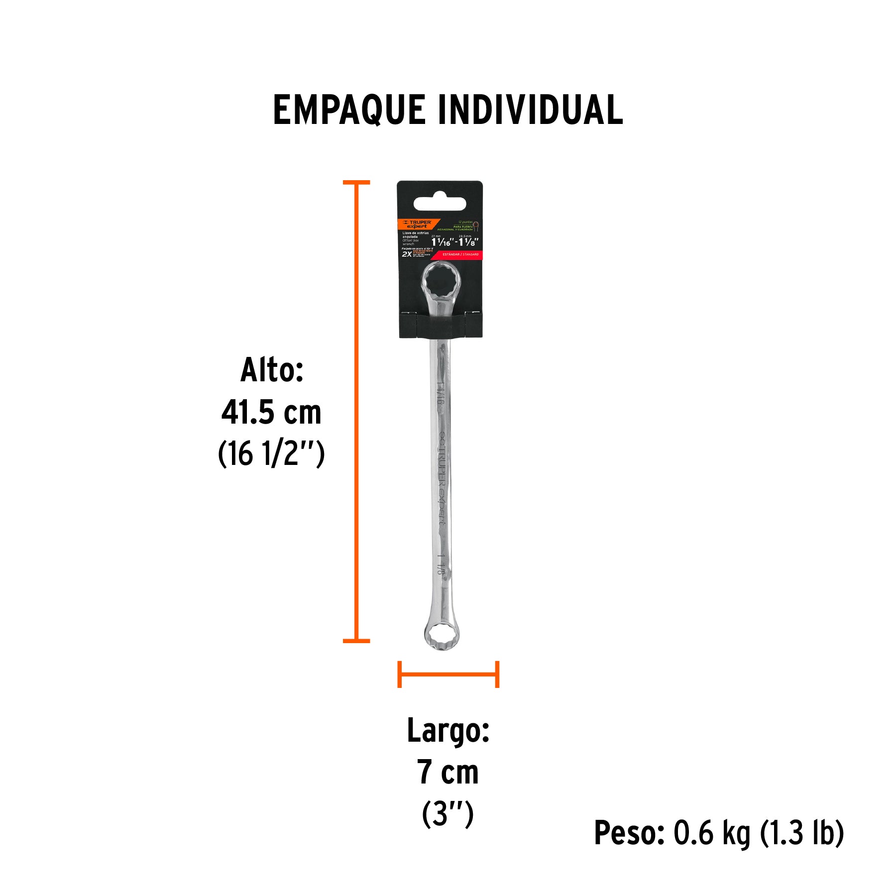Llave de estrías 1-1/16 x 1-1/8" x 407 mm largo, EXPERT - Empaque