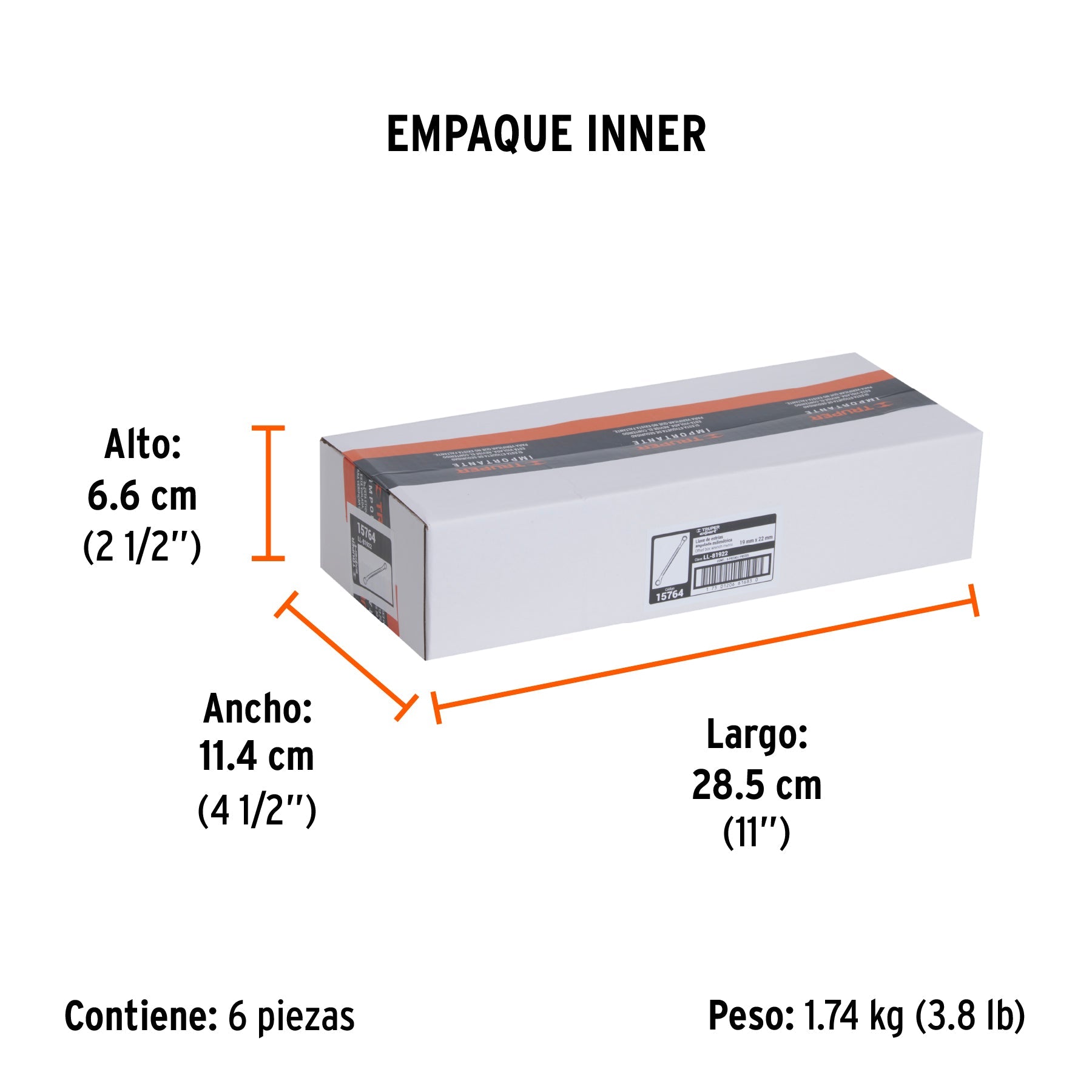 Llave de estrías 19 x 22 x 291 mm largo, TRUPER EXPERT - Empaque