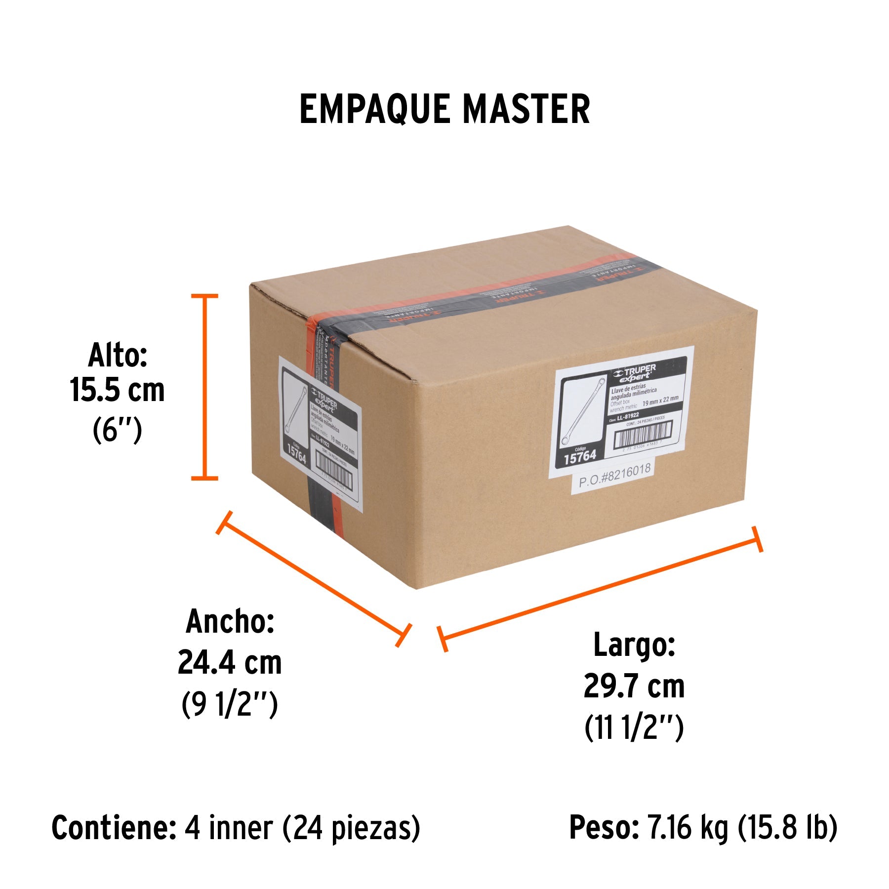 Llave de estrías 19 x 22 x 291 mm largo, TRUPER EXPERT - Empaque
