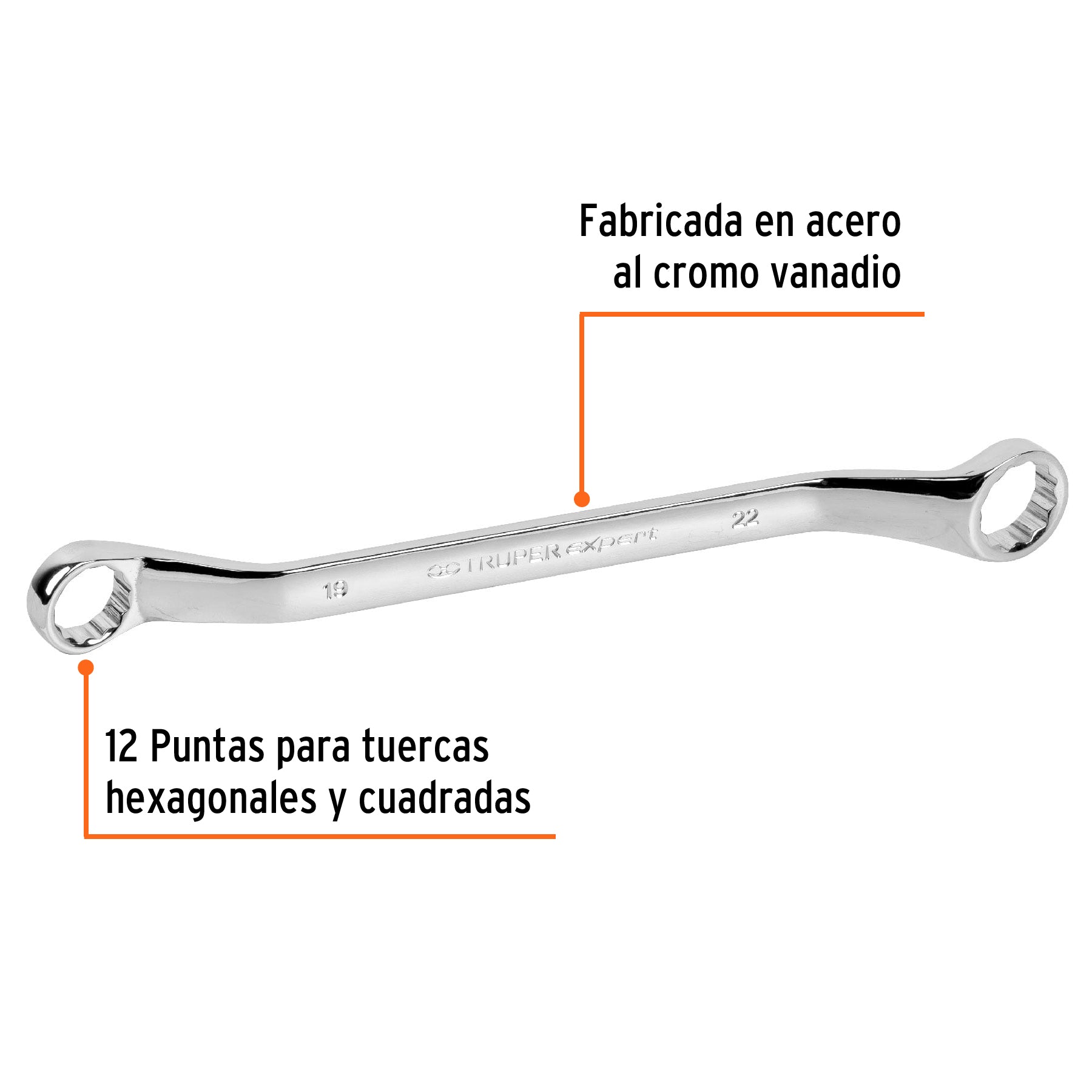 Llave de estrías 19 x 22 x 291 mm largo, TRUPER EXPERT