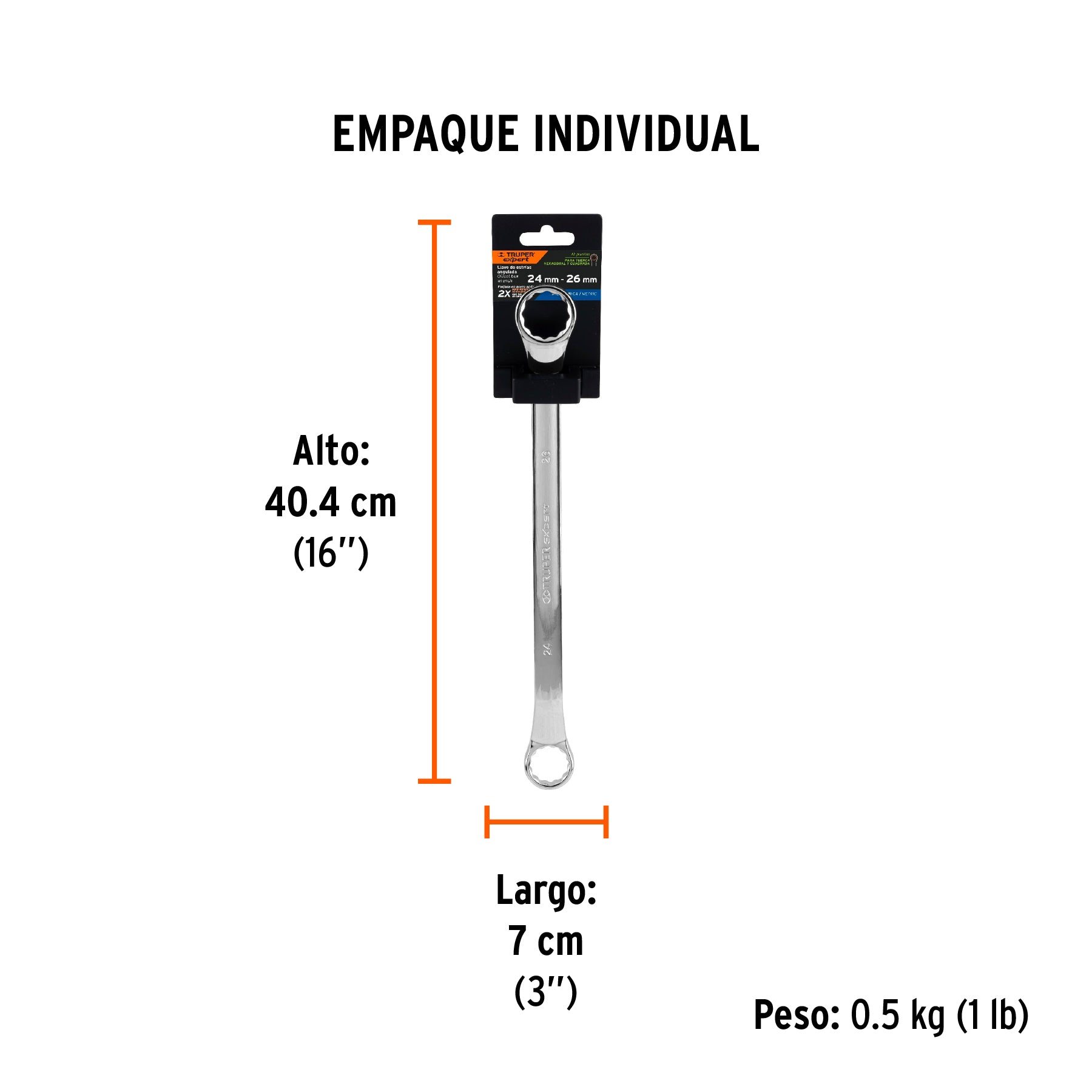 Llave de estrías 24 x 26 x 361 mm largo, TRUPER EXPERT - Empaque