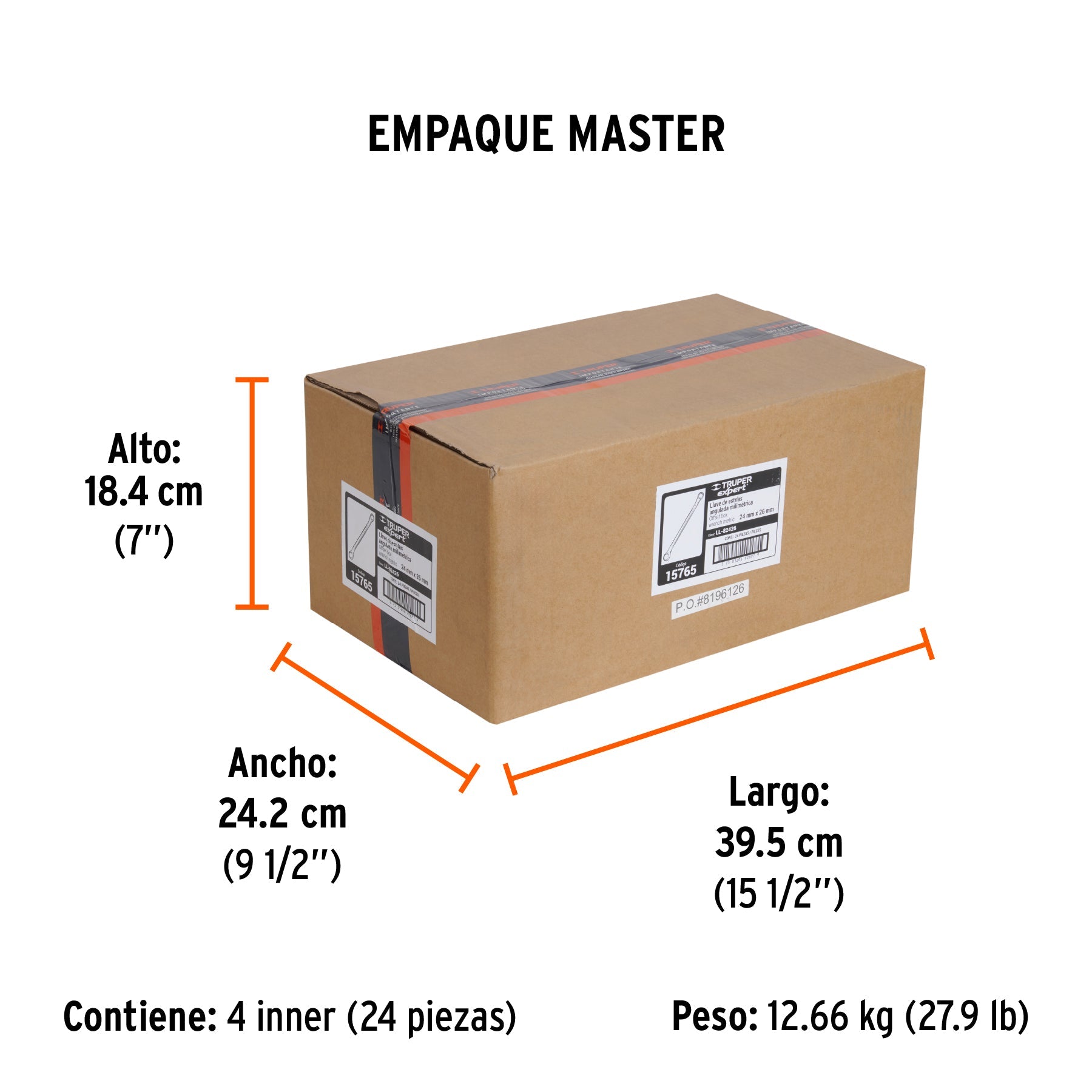 Llave de estrías 24 x 26 x 361 mm largo, TRUPER EXPERT - Empaque