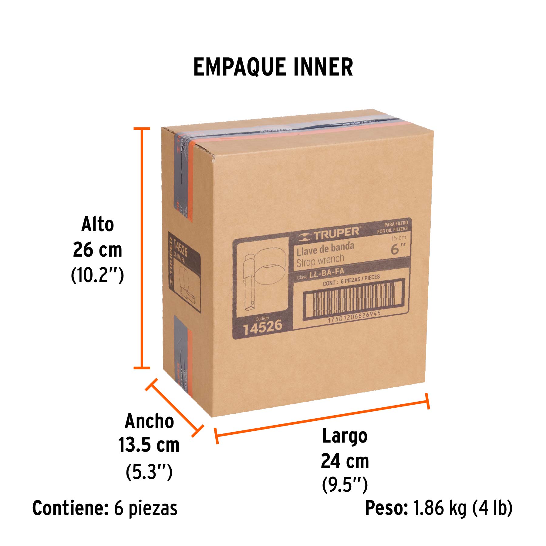 Llave de banda de nylon 6" para filtro de aceite, TRUPER - Empaque
