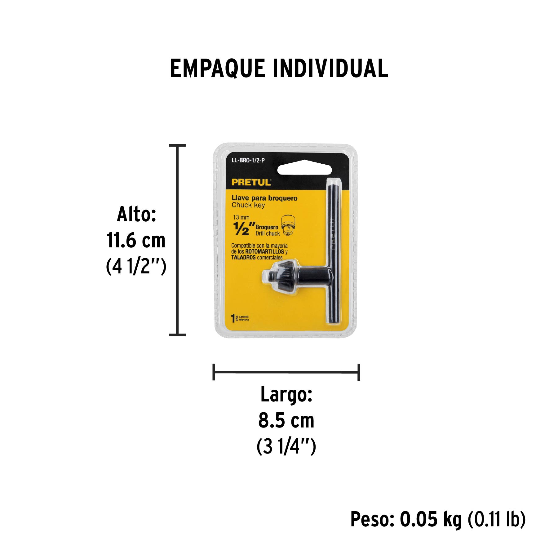 Llave para broquero de 1/2", PRETUL - Empaque