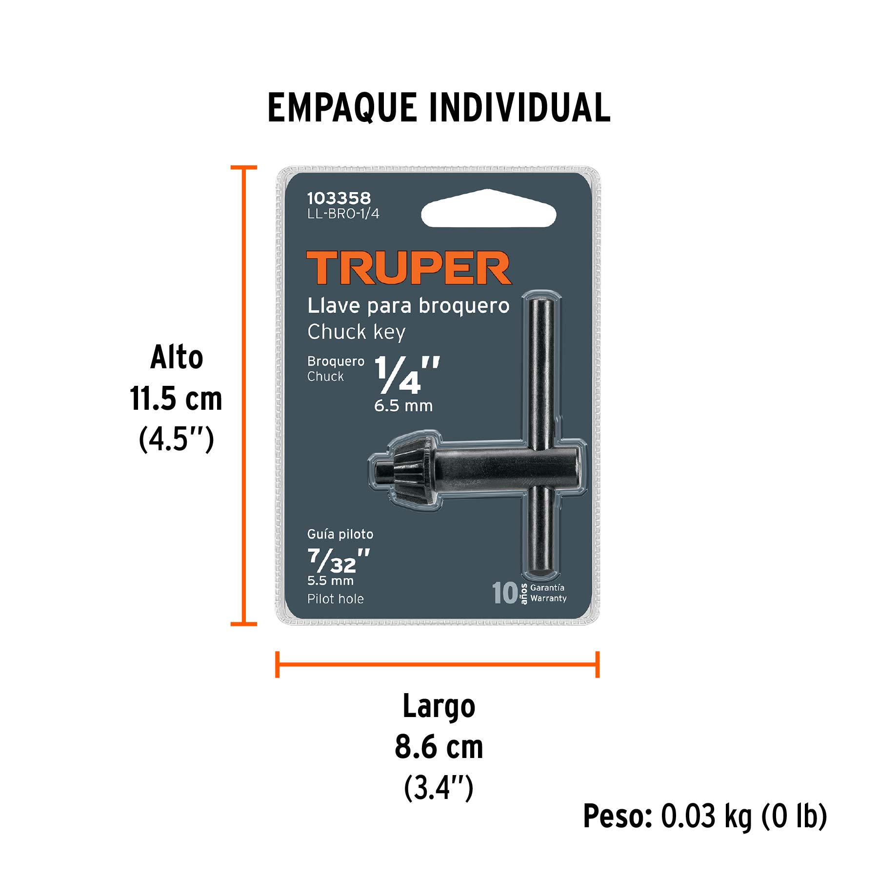 Llave para broquero de 1/4", TRUPER - Empaque