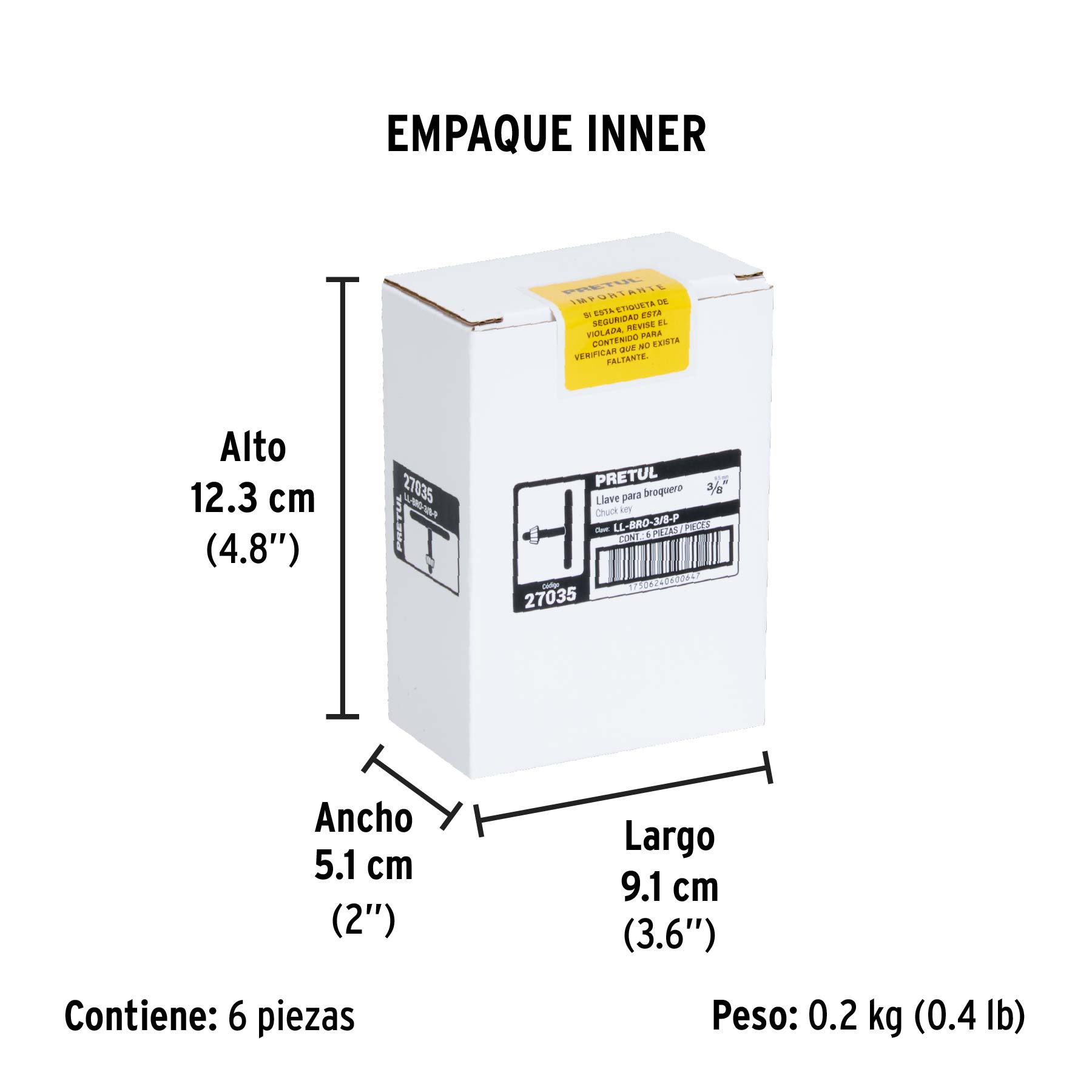 Llave para broquero de 3/8", PRETUL - Empaque