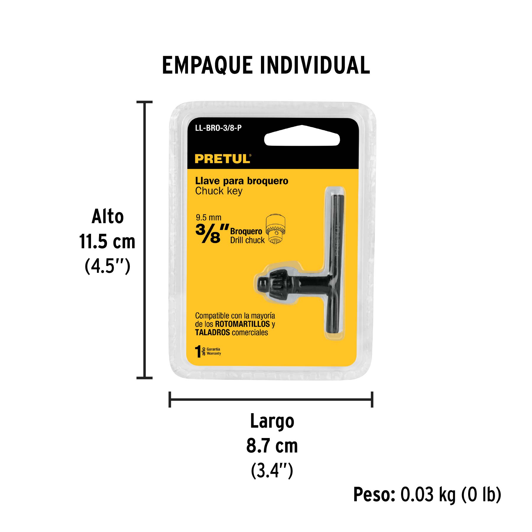 Llave para broquero de 3/8", PRETUL - Empaque