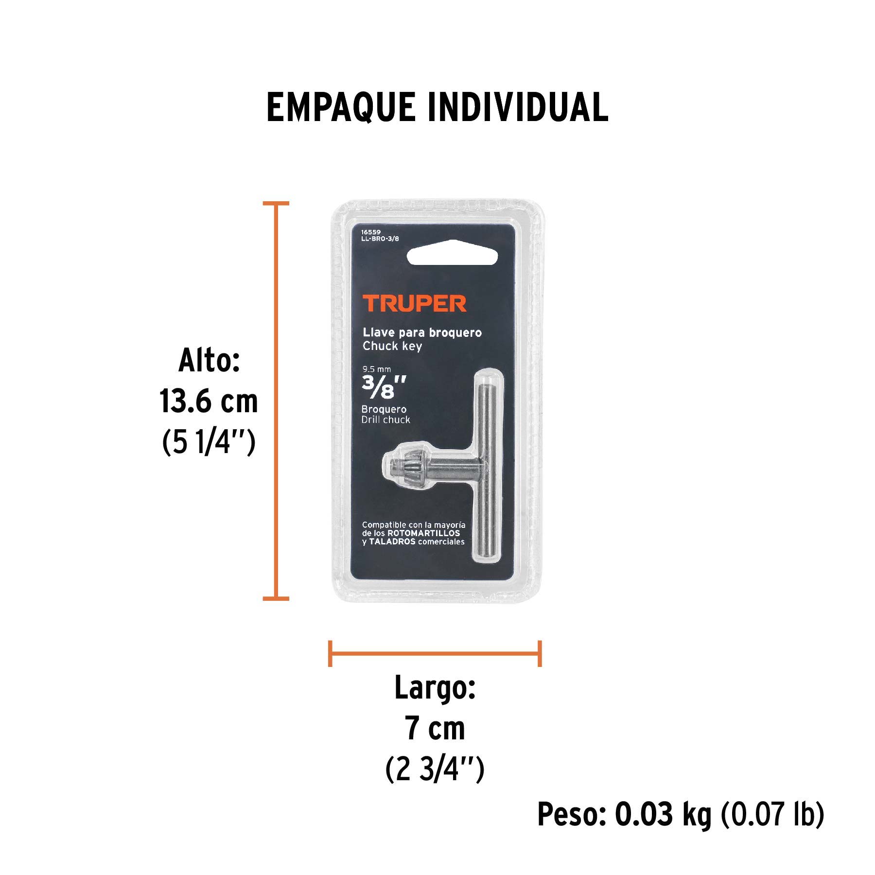 Llave para broquero de 3/8", TRUPER - Empaque