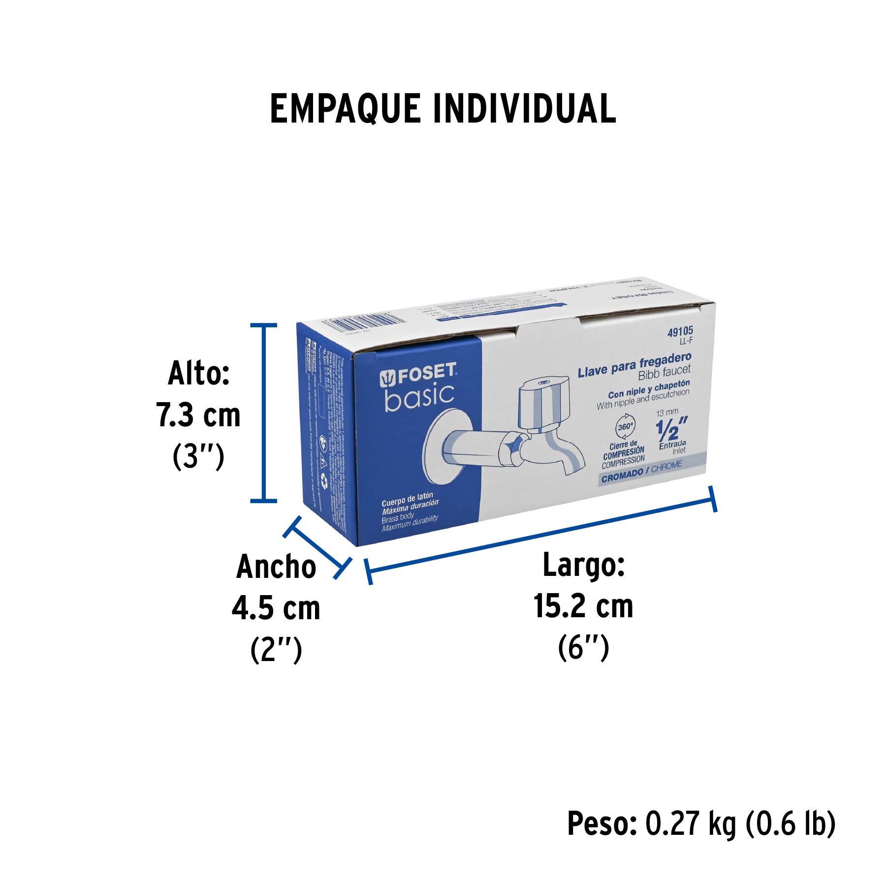 Llave 1/2" para fregadero con niple y chapetón, cromo, BASIC - Empaque