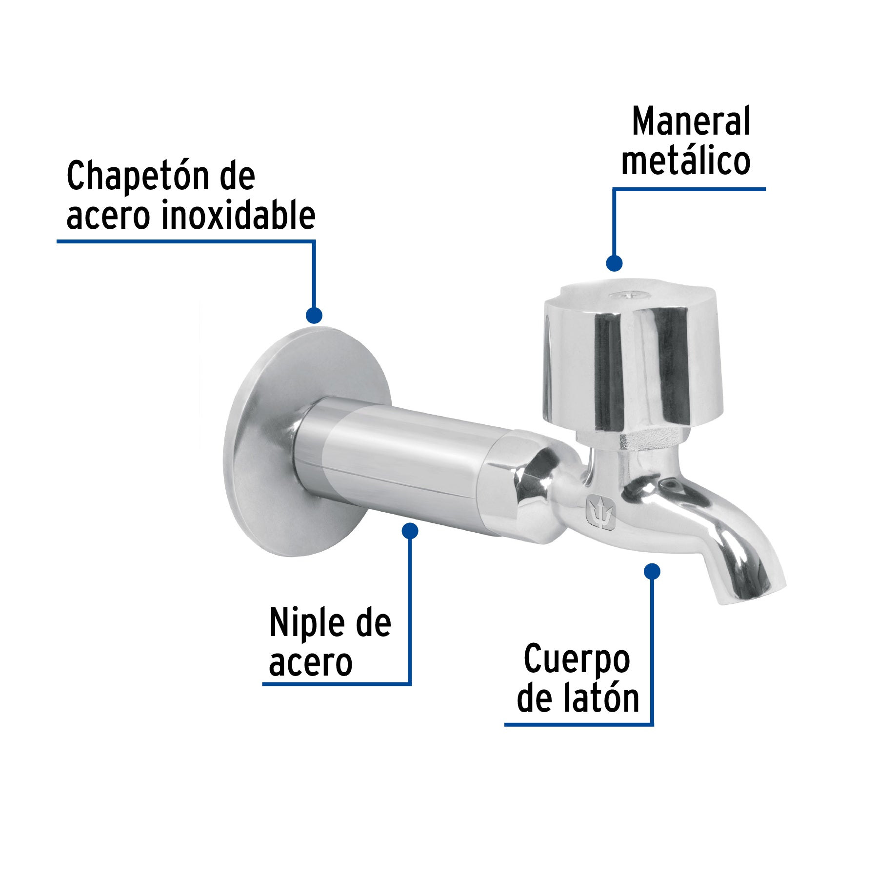Llave 1/2" para fregadero con niple y chapetón, cromo, BASIC