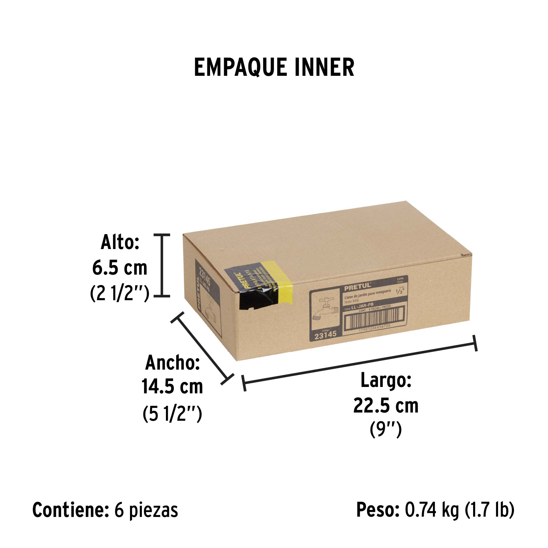 Llave p/manguera, de latón 100g, 1/2", blíster, PRETUL - Empaque