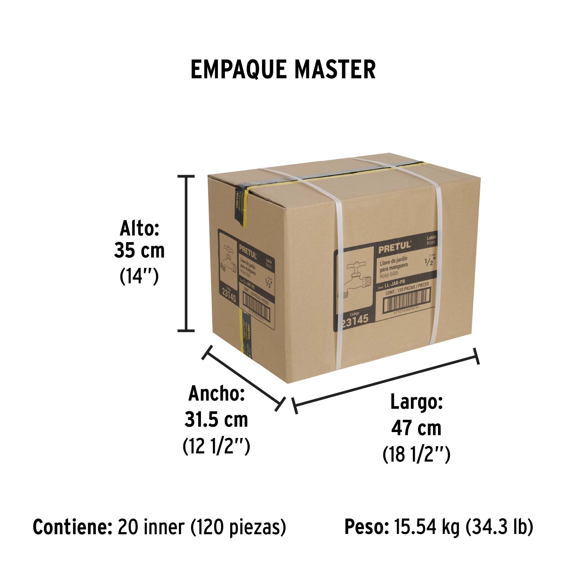 Llave p/manguera, de latón 100g, 1/2", blíster, PRETUL - Empaque