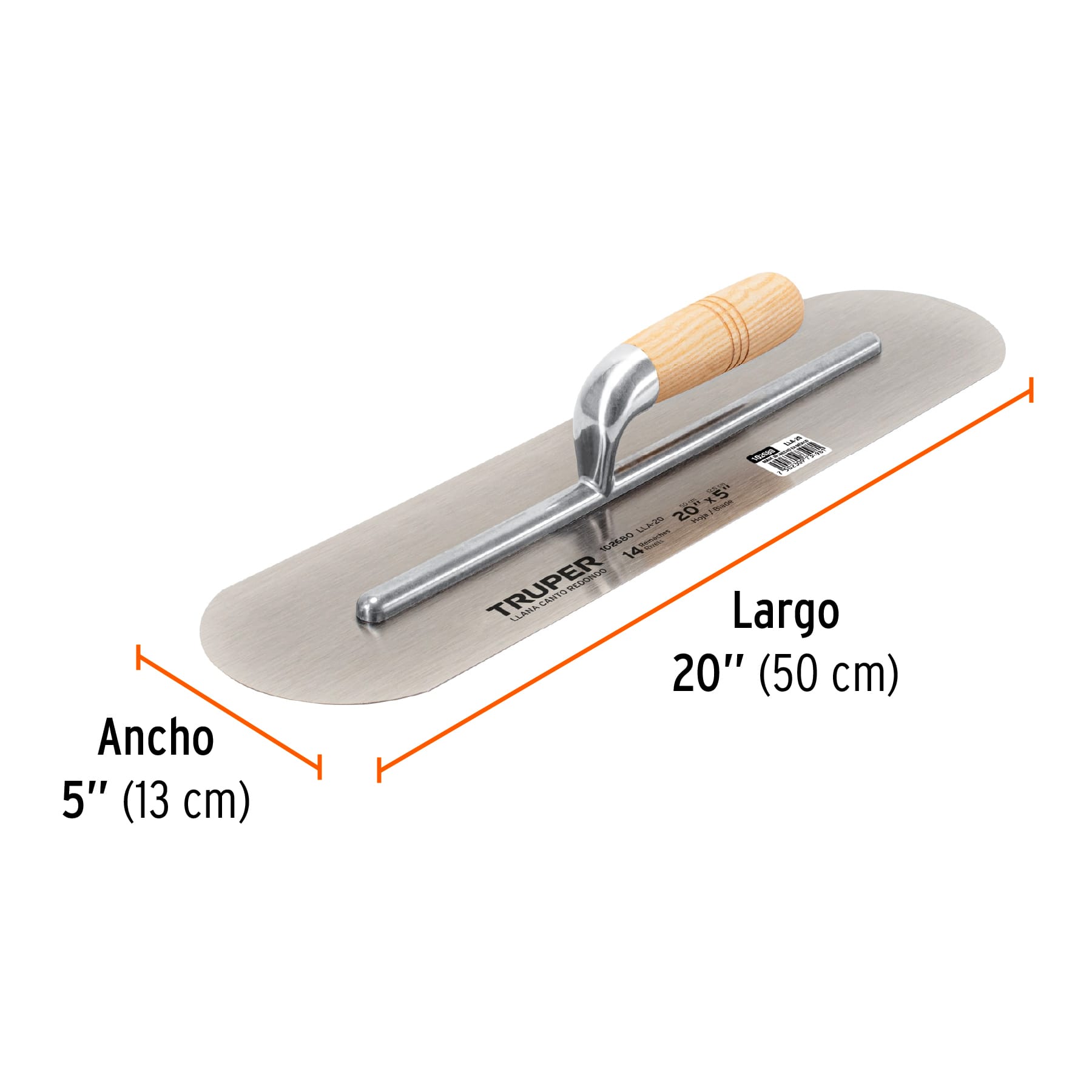 Llana 20" canto redondo, 14 remaches, mango madera, TRUPER