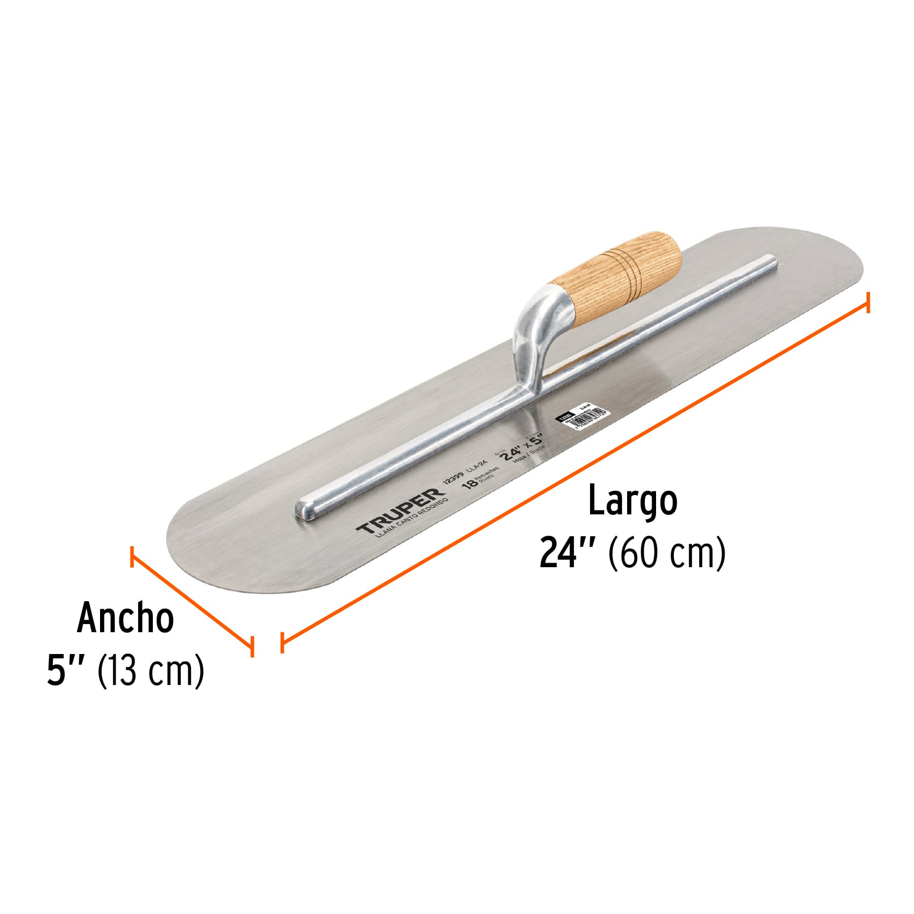 Llana 24" canto redondo, 18 remaches, mango madera, TRUPER