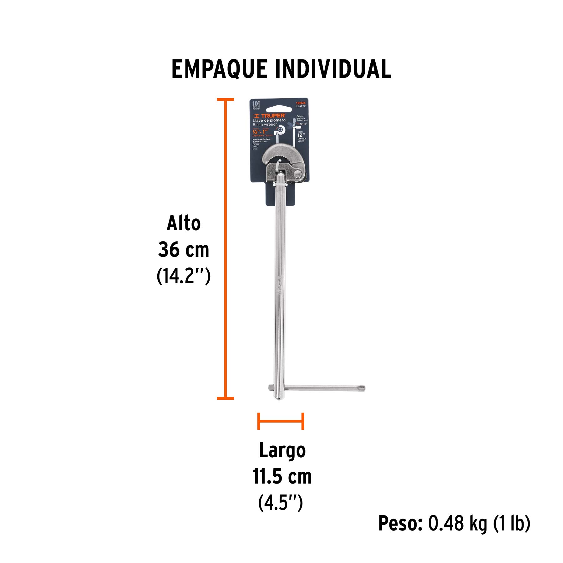 Llave 12" para plomero, TRUPER - Empaque