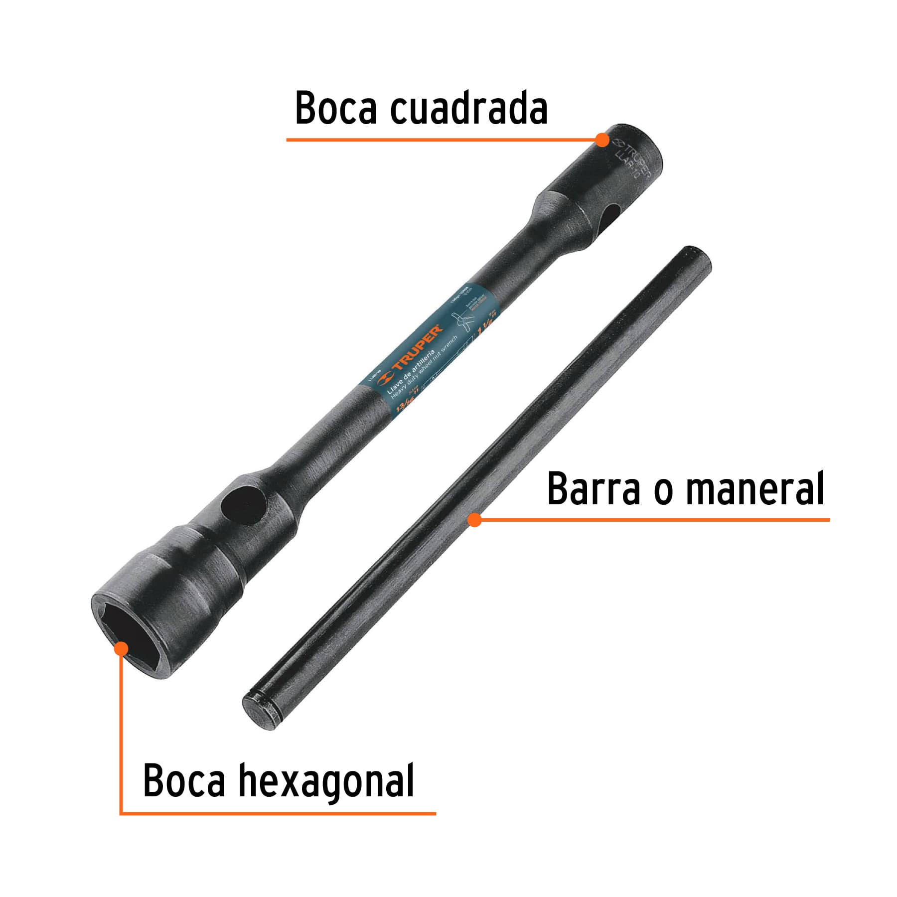 Llave de artillería 13/16 x 1-1/2" boca cuadrada y hexagonal
