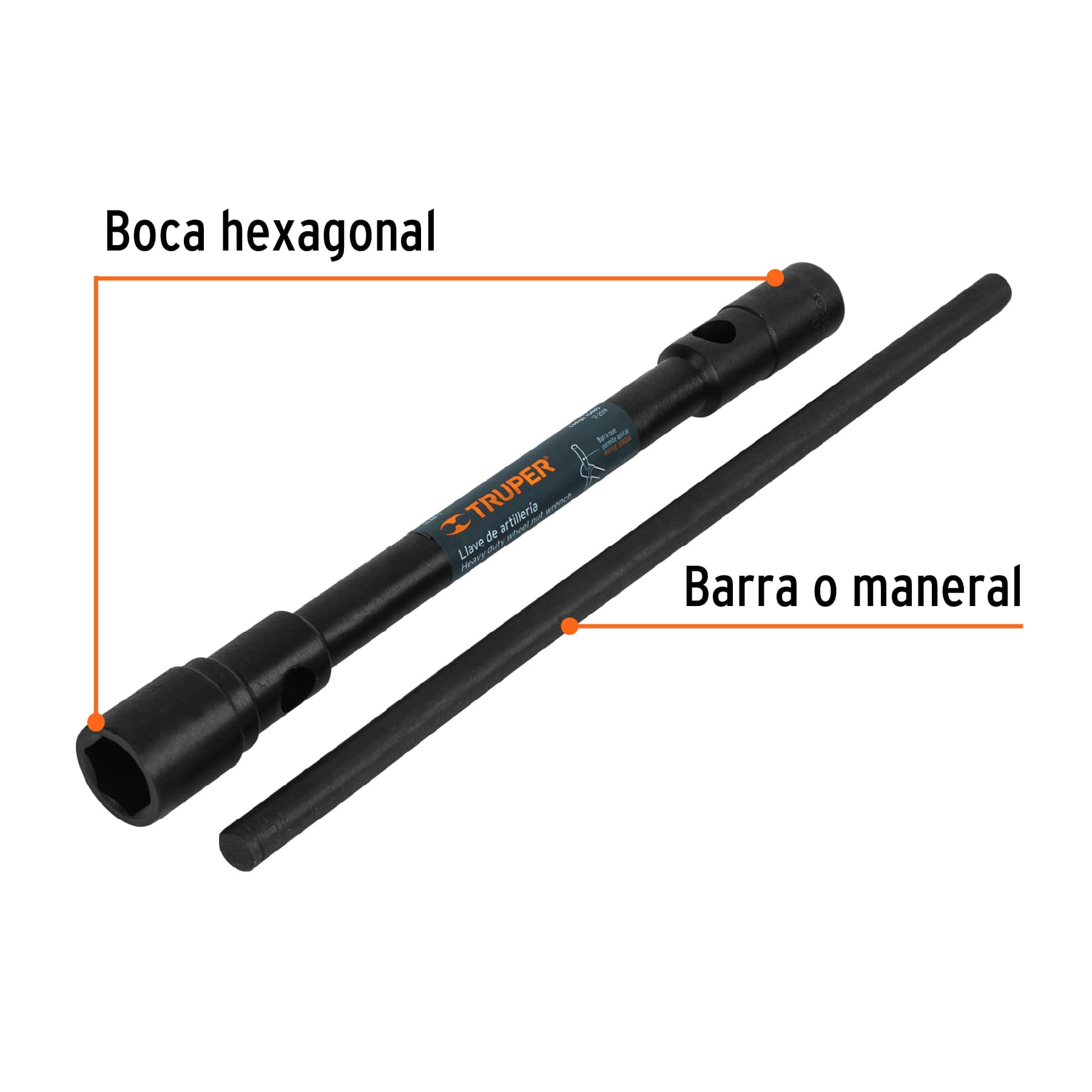 Llave de artillería 1-1/8 x 7/8" boca hexagonal, TRUPER