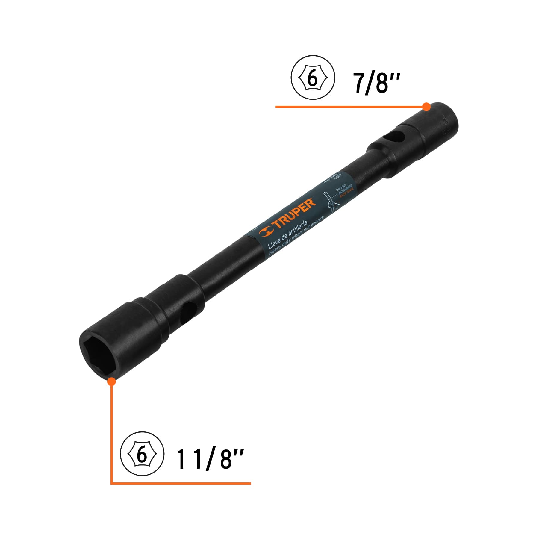 Llave de artillería 1-1/8 x 7/8" boca hexagonal, TRUPER