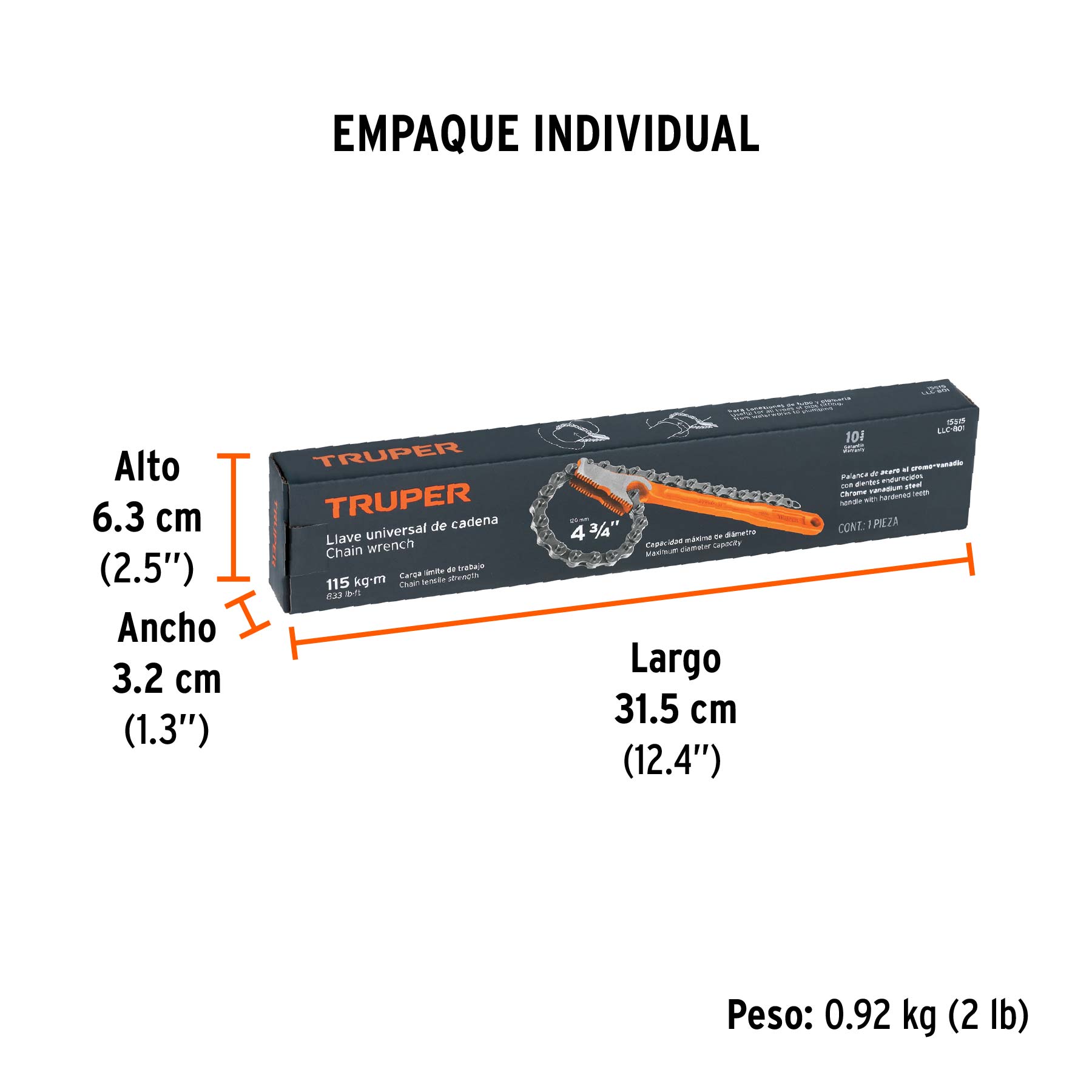 Llave universal con cadena con mango de 11", TRUPER - Empaque