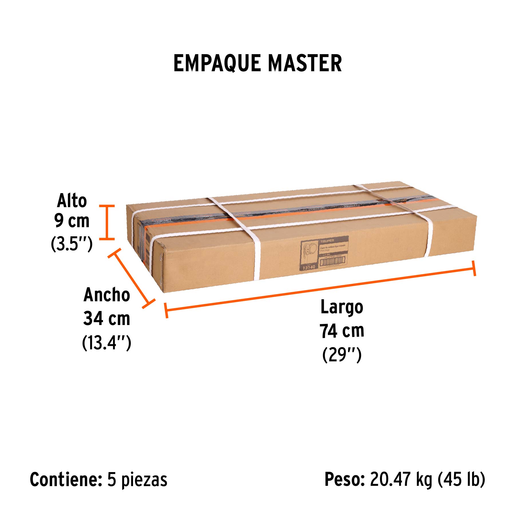 Llave de cadena tipo caimán uso pesado, mango de 28", TRUPER - Empaque