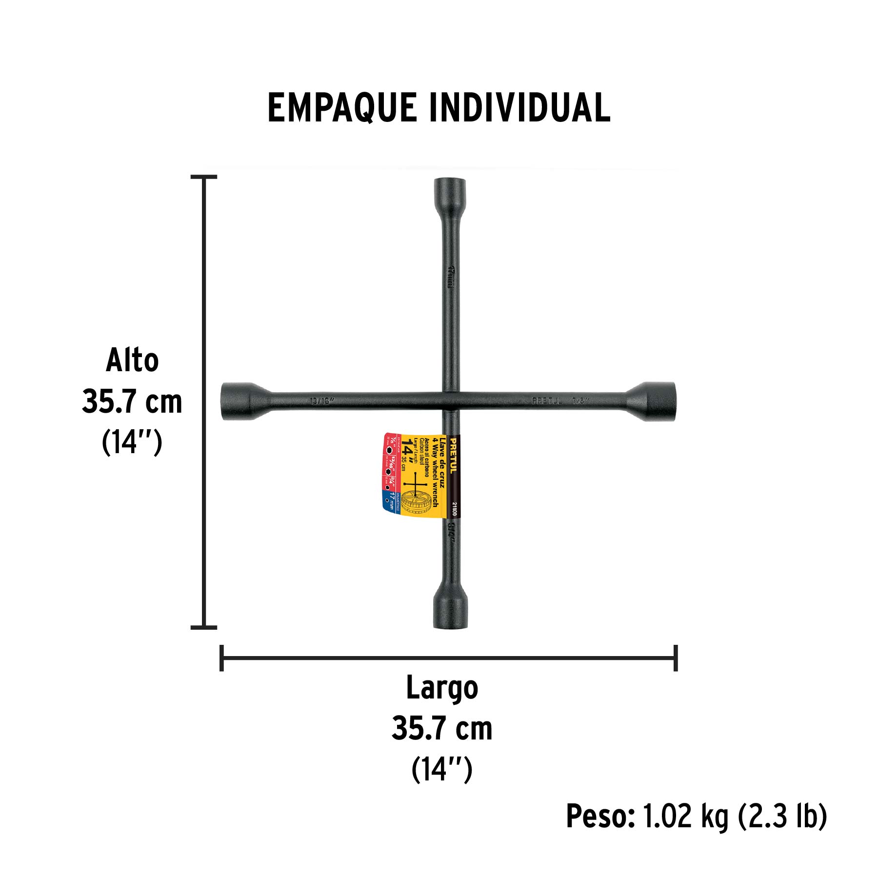 Llave de cruz 14", acabado negro mate, PRETUL - Empaque