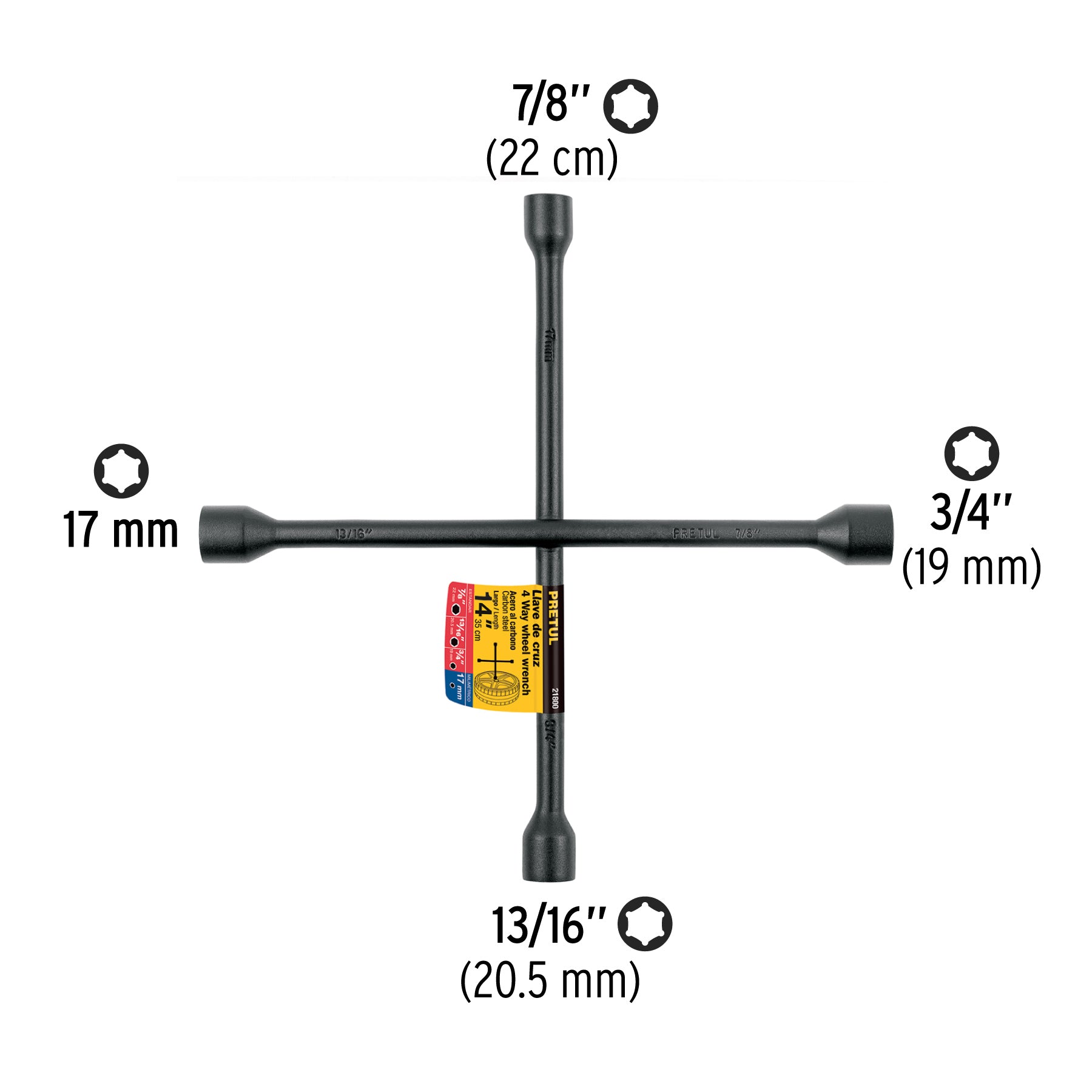 Llave de cruz 14", acabado negro mate, PRETUL