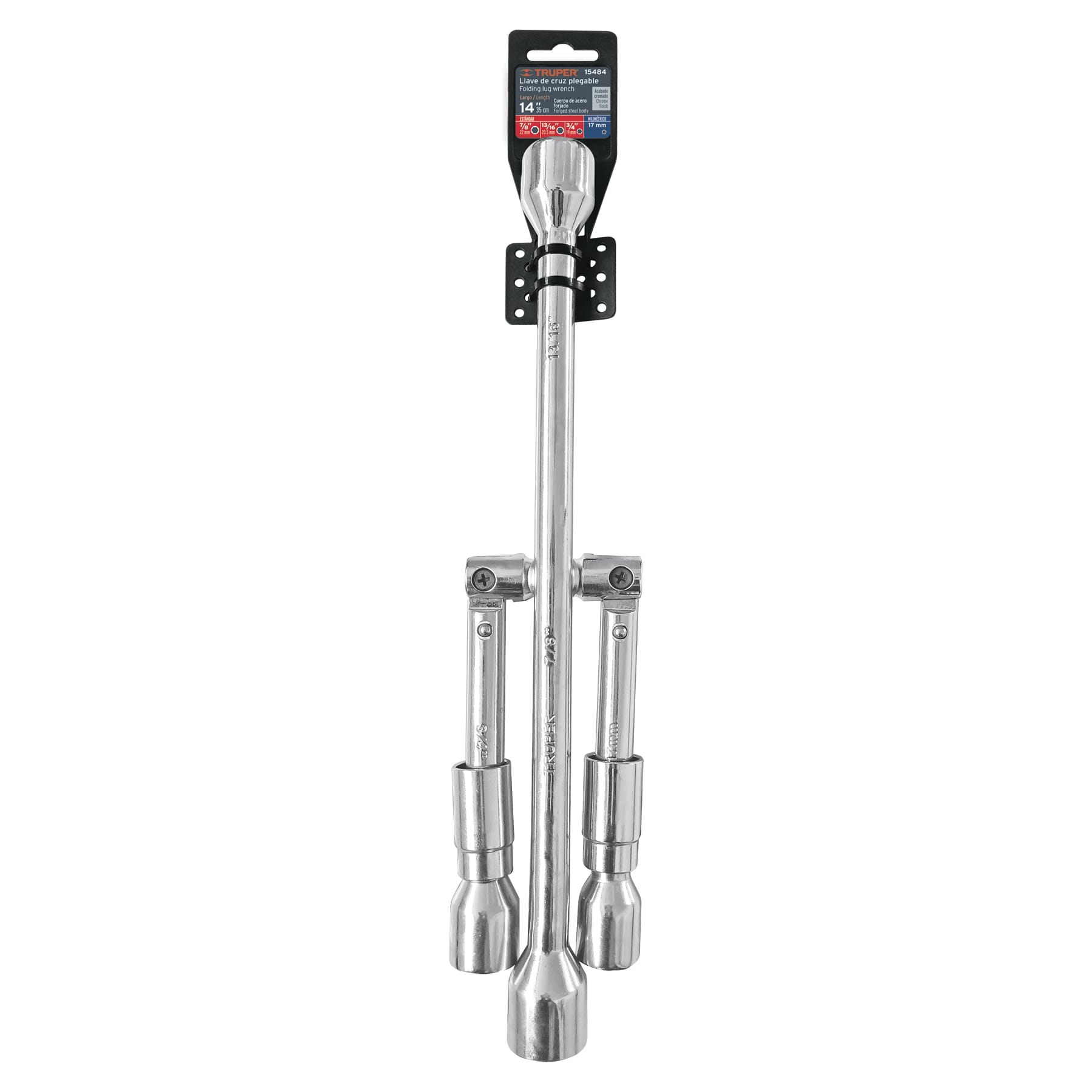 Llave de cruz 14" plegable pulida y cromada, TRUPER