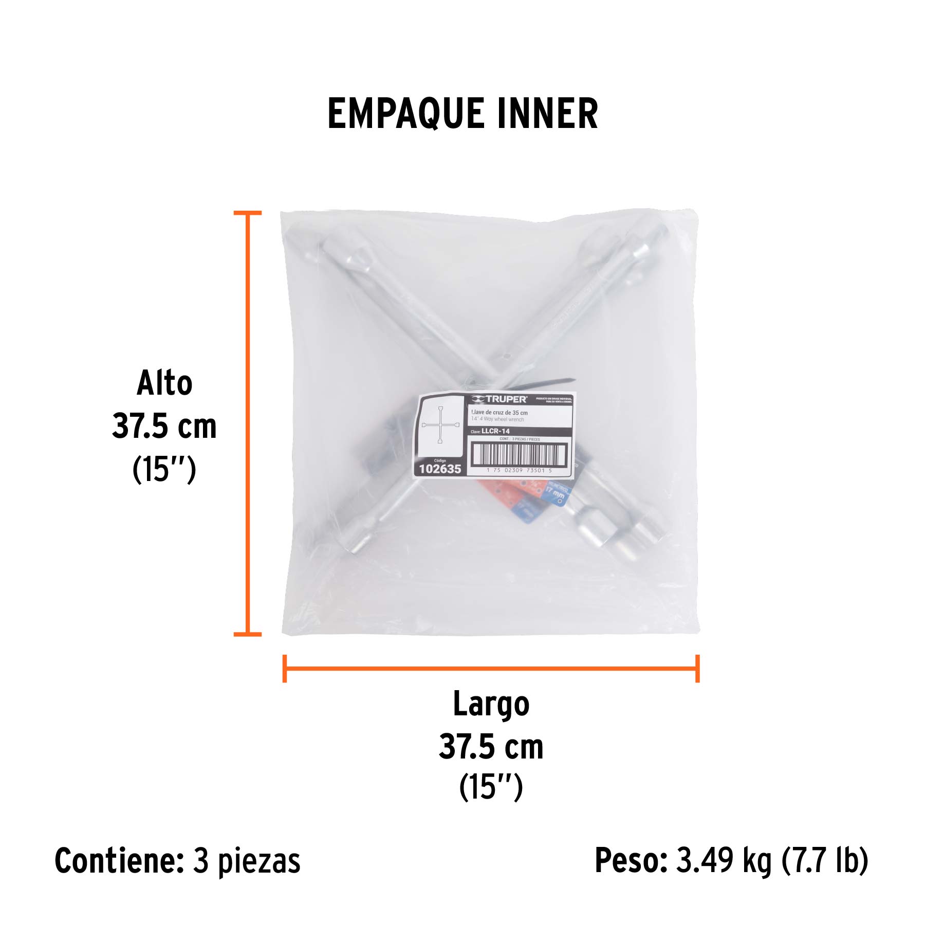 Llave de cruz 14" pulida y cromada, TRUPER - Empaque