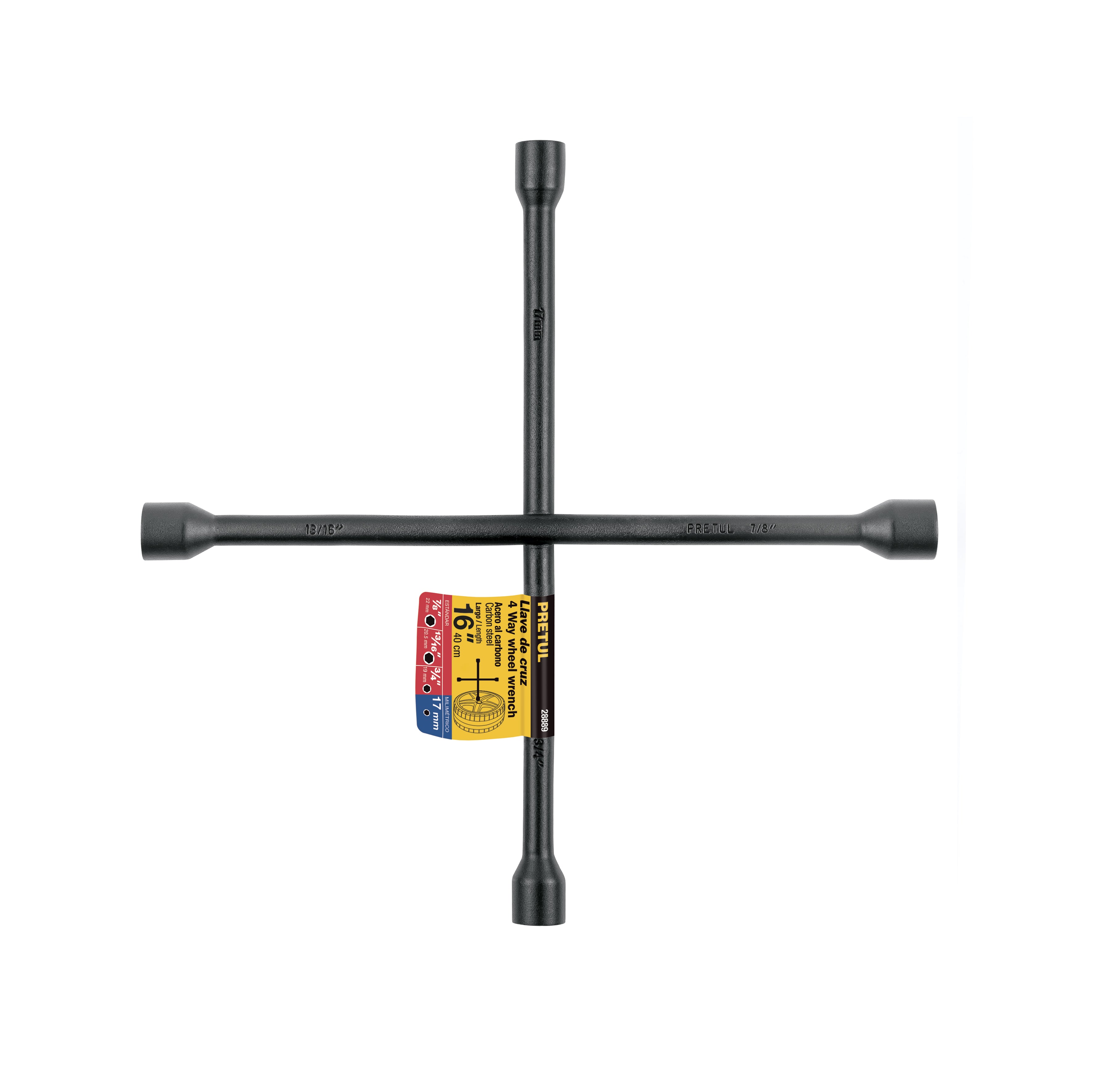 Llave de cruz 16", acabado negro mate, PRETUL