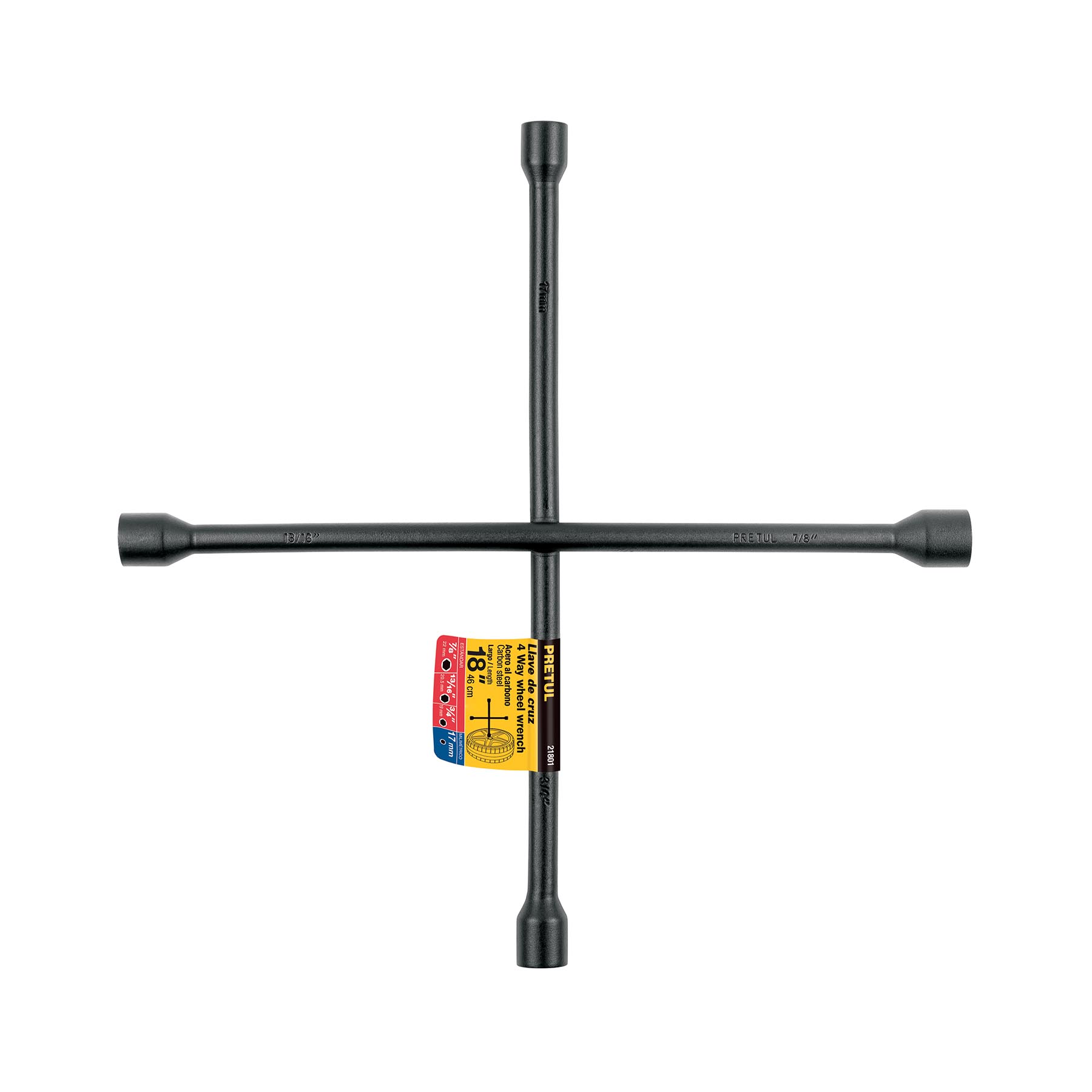 Llave de cruz 18", acabado negro mate, PRETUL