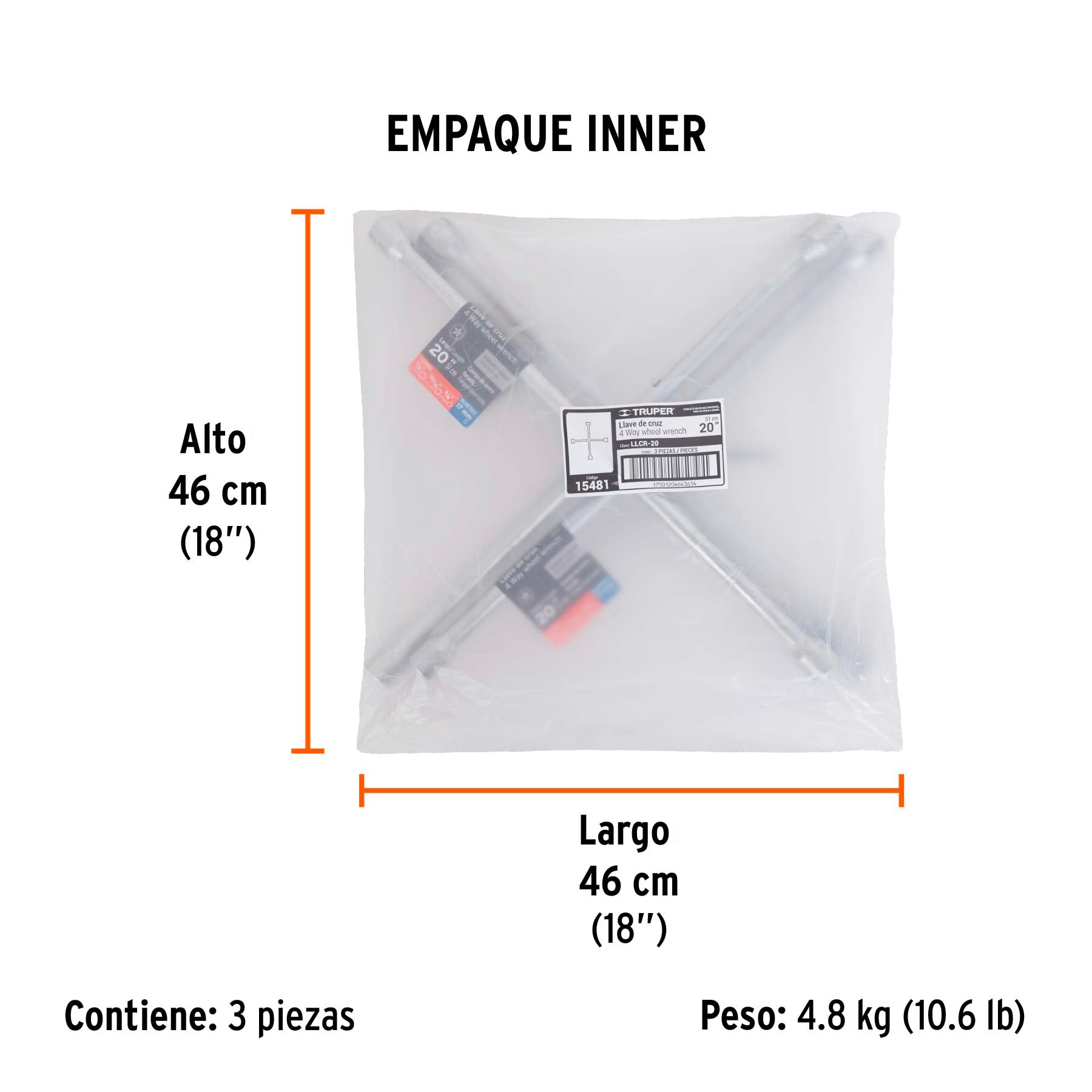 Llave de cruz 20" pulida y cromada, TRUPER - Empaque