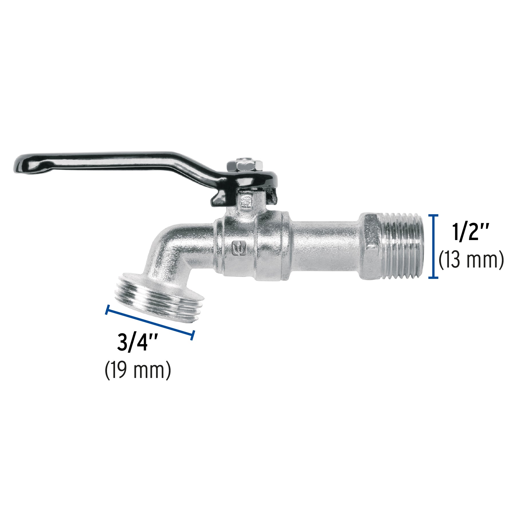 Llave de esfera de zinc 1/2", 110 g, s/adaptador, BASIC