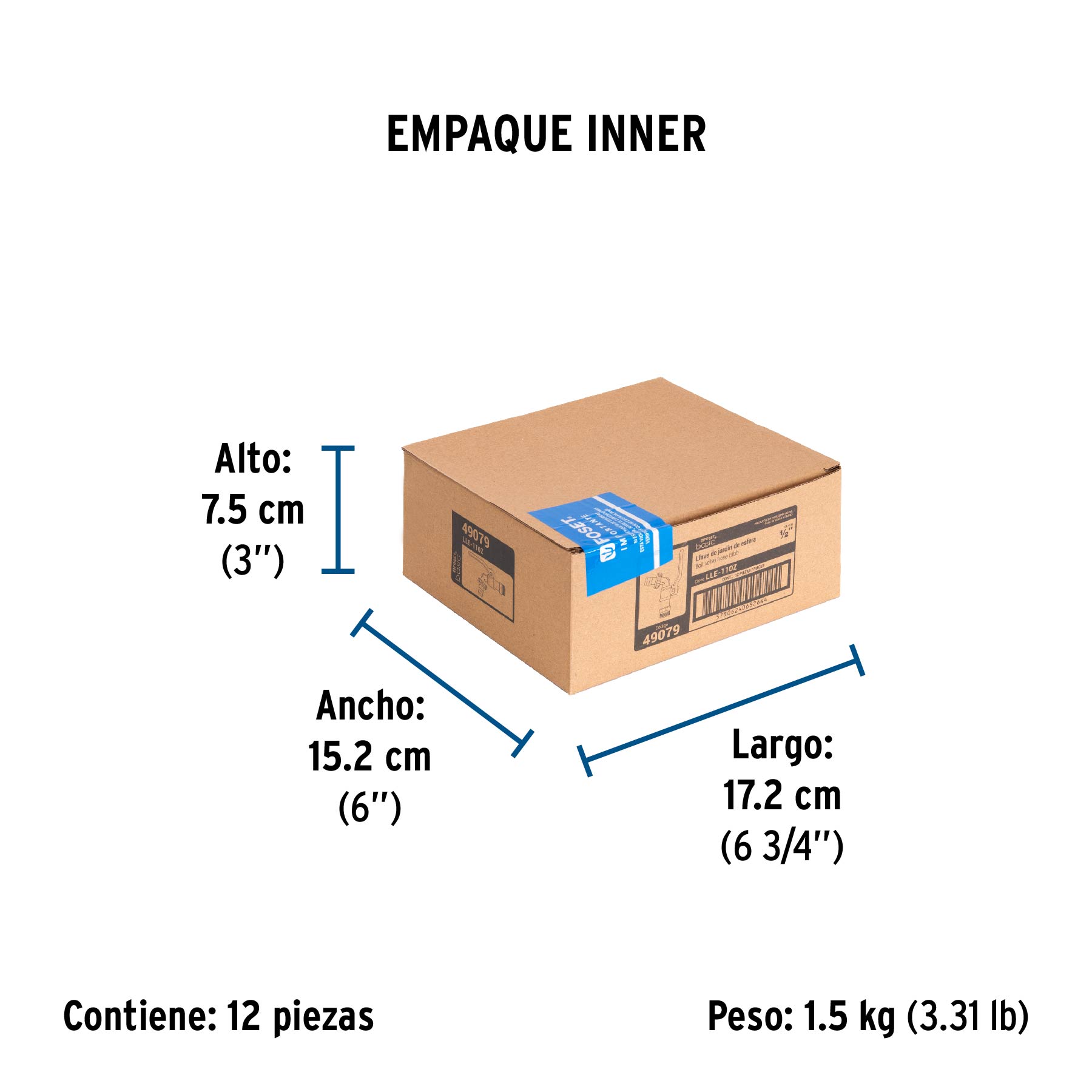 Llave de esfera, de zinc, 110 gr, entrada 1/2", FOSET BASIC - Empaque